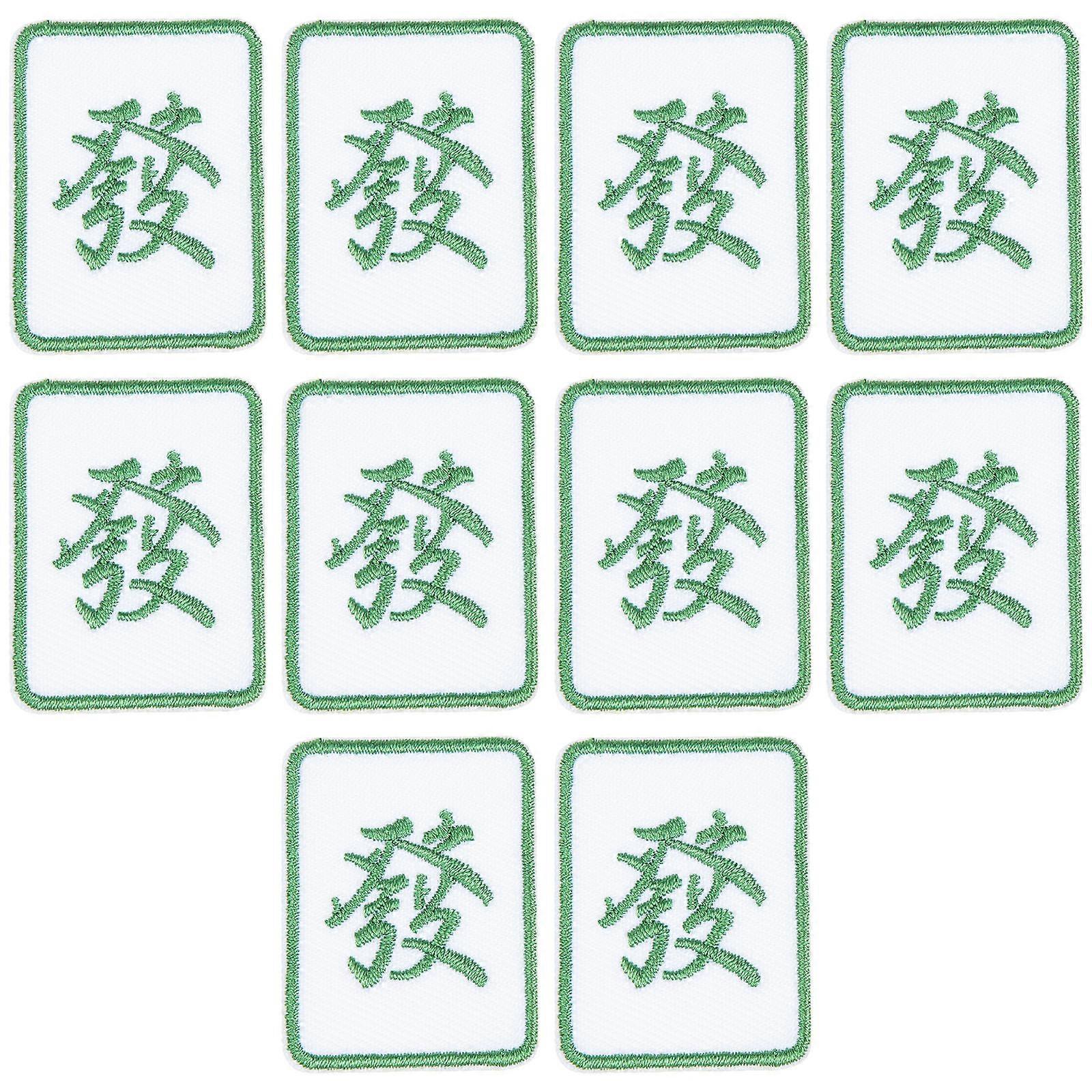 Clothes Patch 10Pcs Mahjong Style Embroidery Patches For DIY Projects Green Durable Iron-on Applications