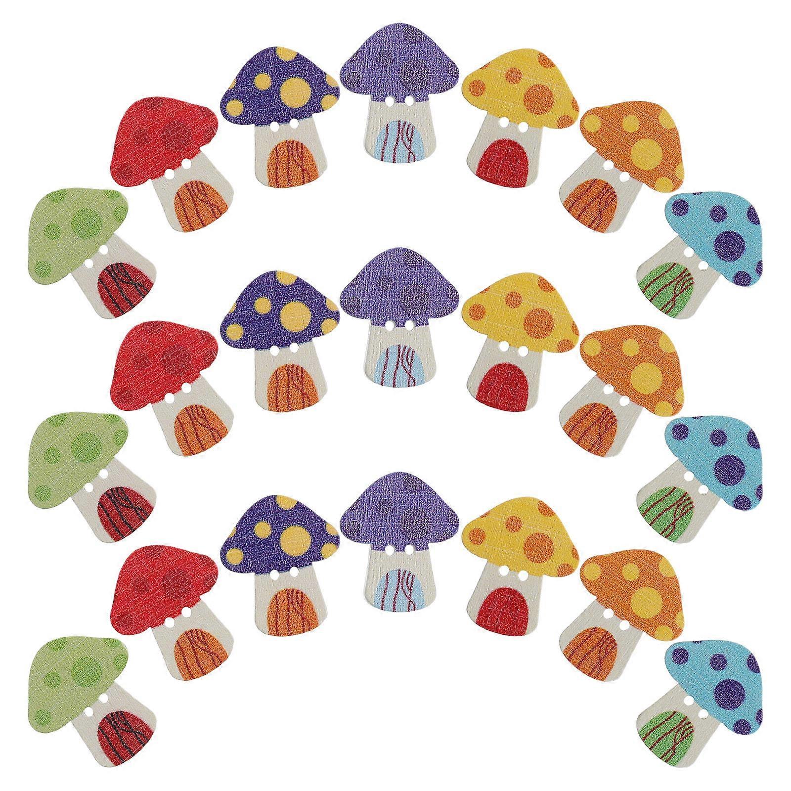 50pcs Adorable Assorted Color Mushroom Shaped Wooden Buttons for Sewing Craft Projects Small Size
