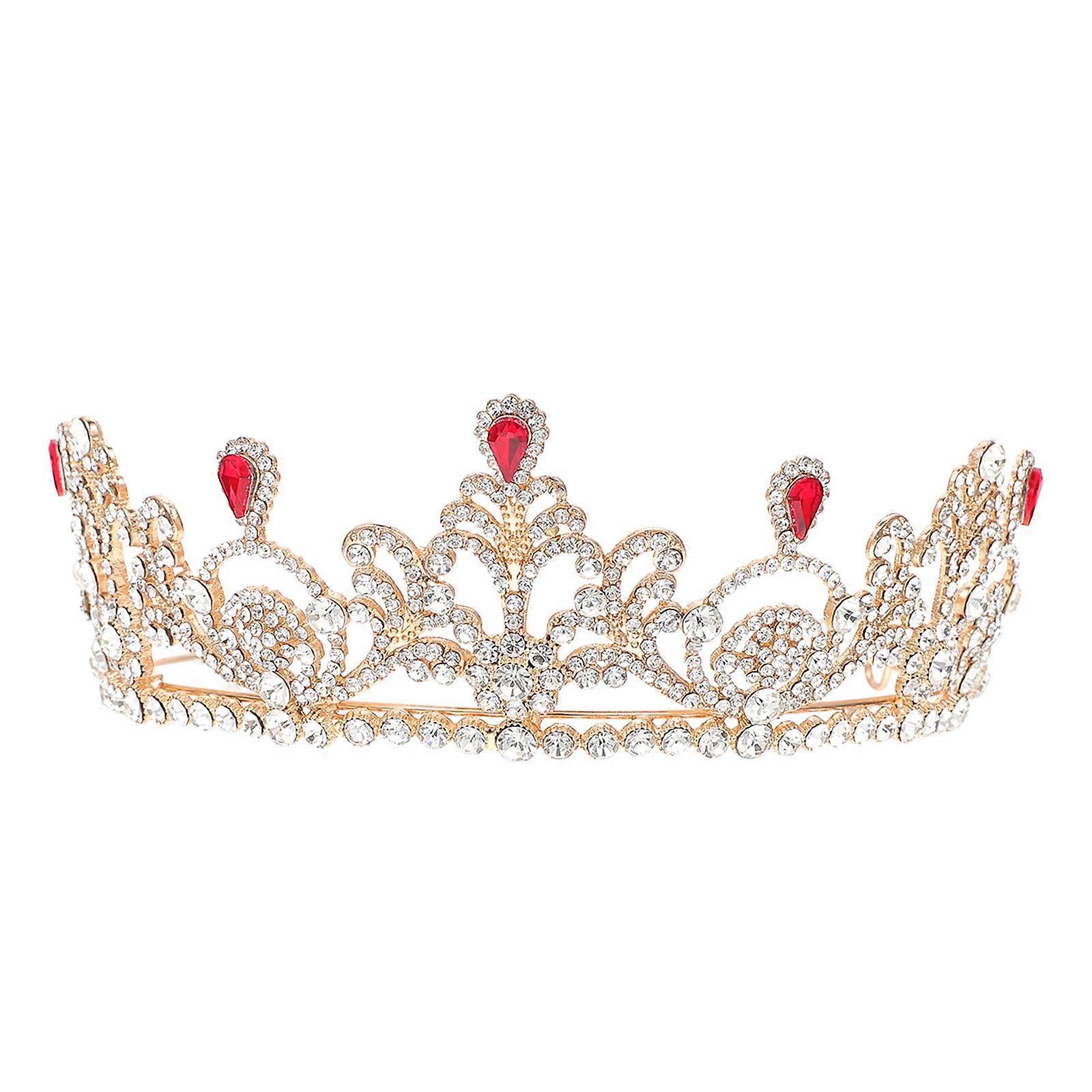 Wedding Hair Crown Alloy Headpiece for Brides in Red Color Suitable for Royal Events 1Pack