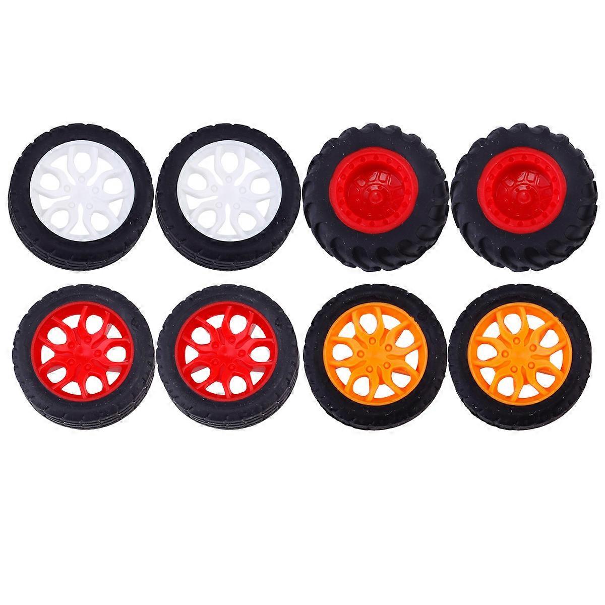 Plastic Four-Wheel Drive Toy Wheels 8Pcs Assorted Color For Car Models And DIY Craft Projects