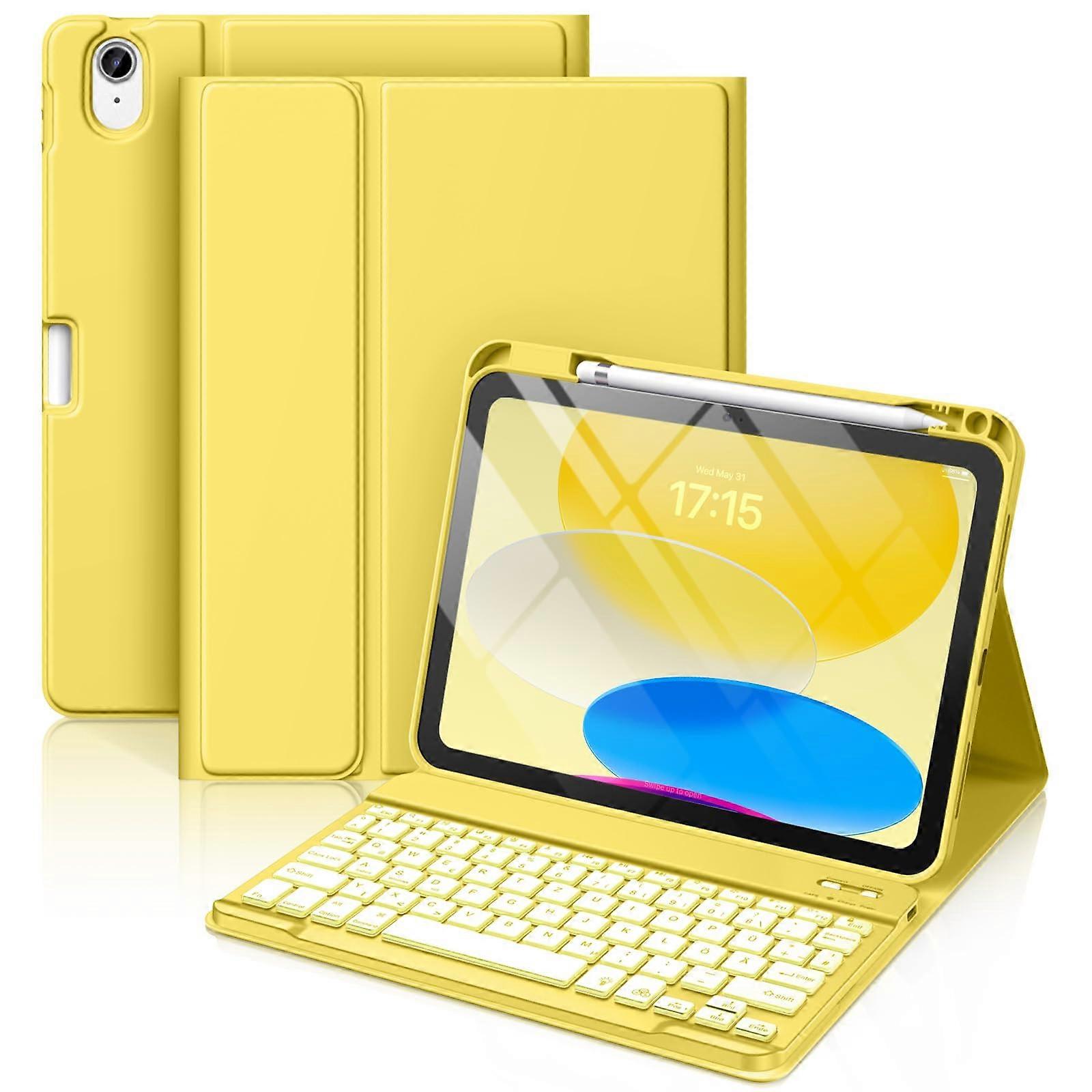 iPad 11th/10th Gen (/) 7Color Backlit Keyboard Case with Pencil Holder, Yellow