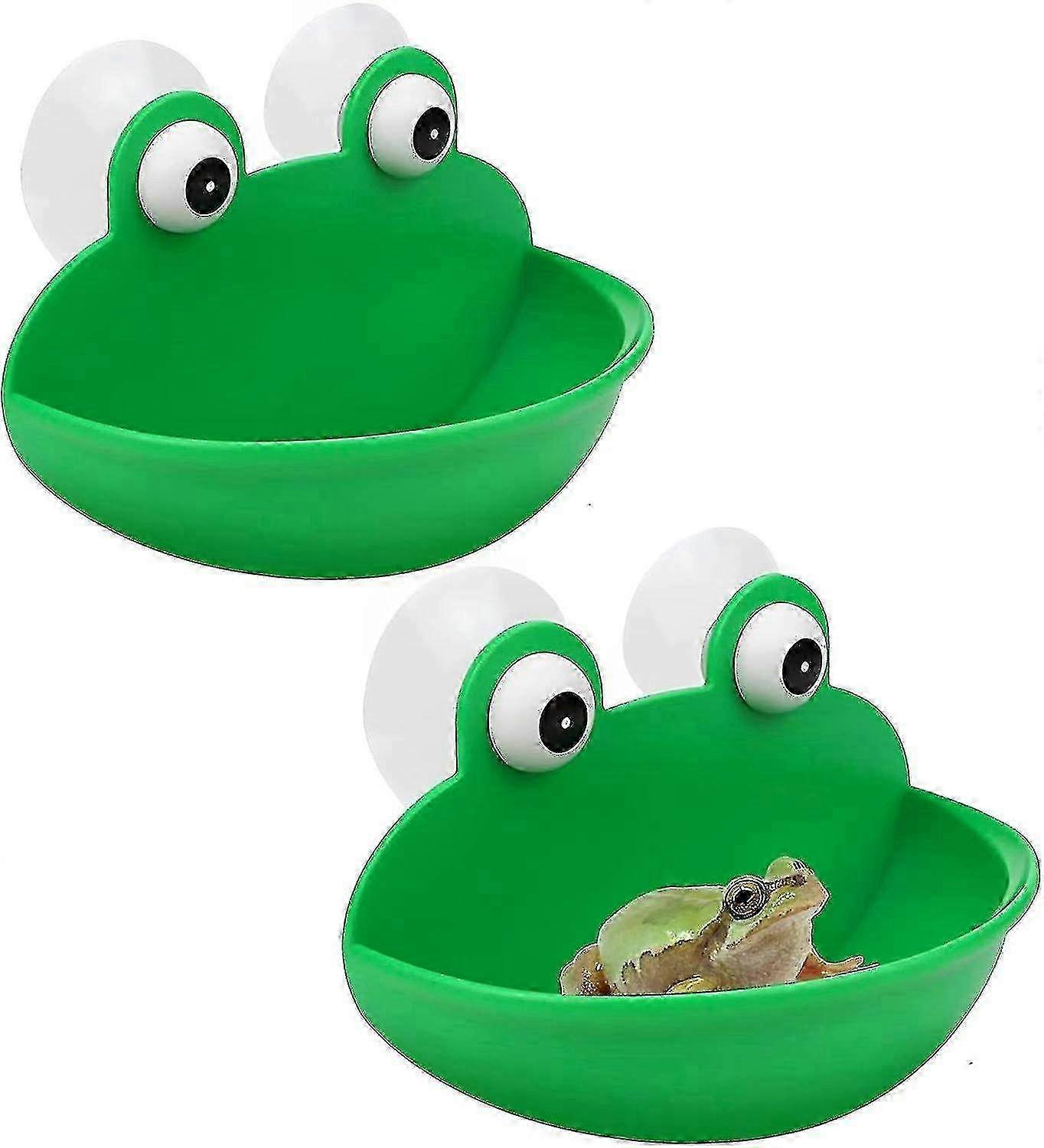 2-Piece Frog Habitat with Suction Cup Holder for Small Items Durable Plastic Green Color - Model q36