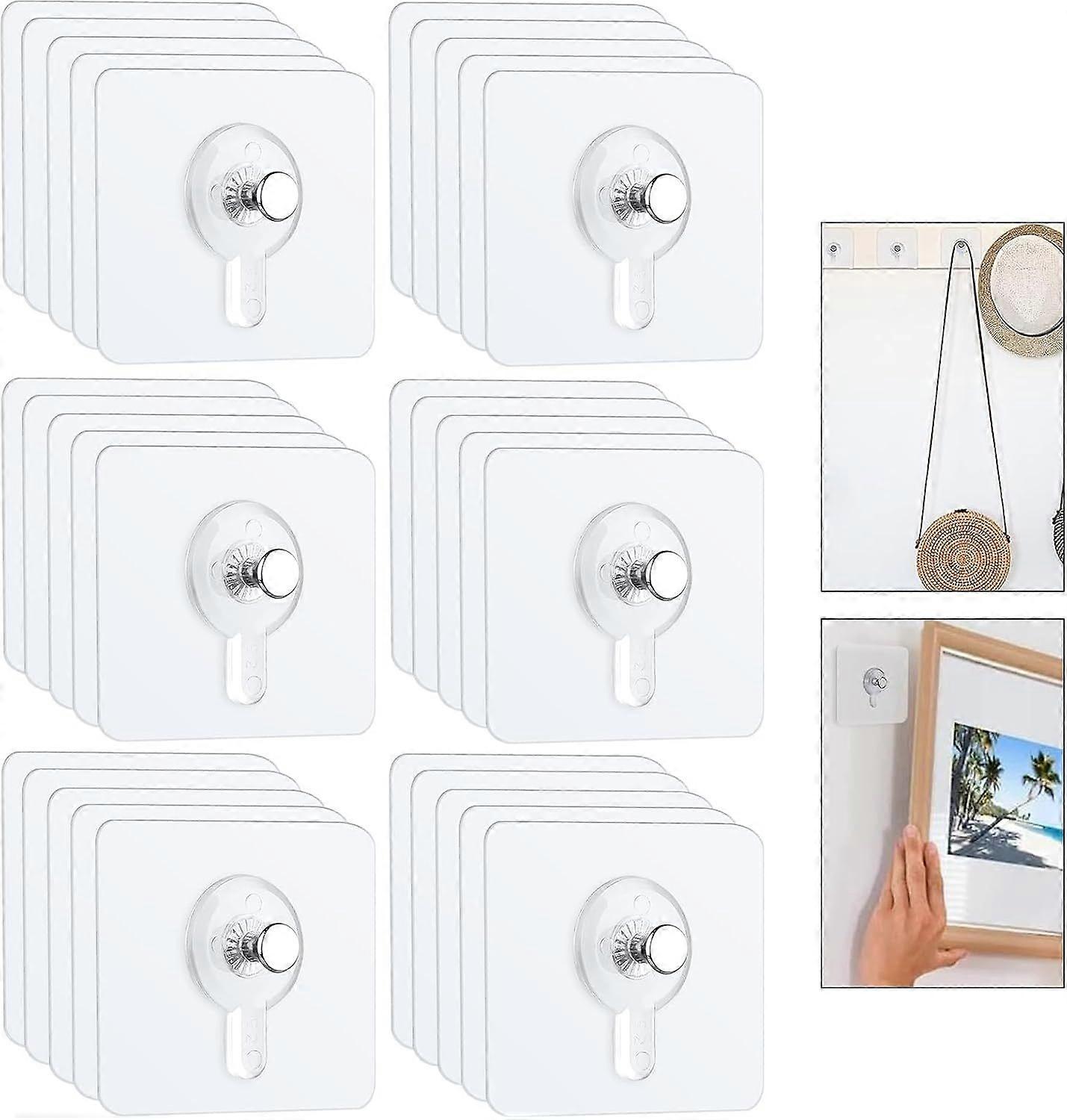 Set of 30 Picture Hangers without Drilling, Wall Mounting, Transparent Picture Hangers, Self-Adhesive Hooks for Picture Frames and Mirrors
