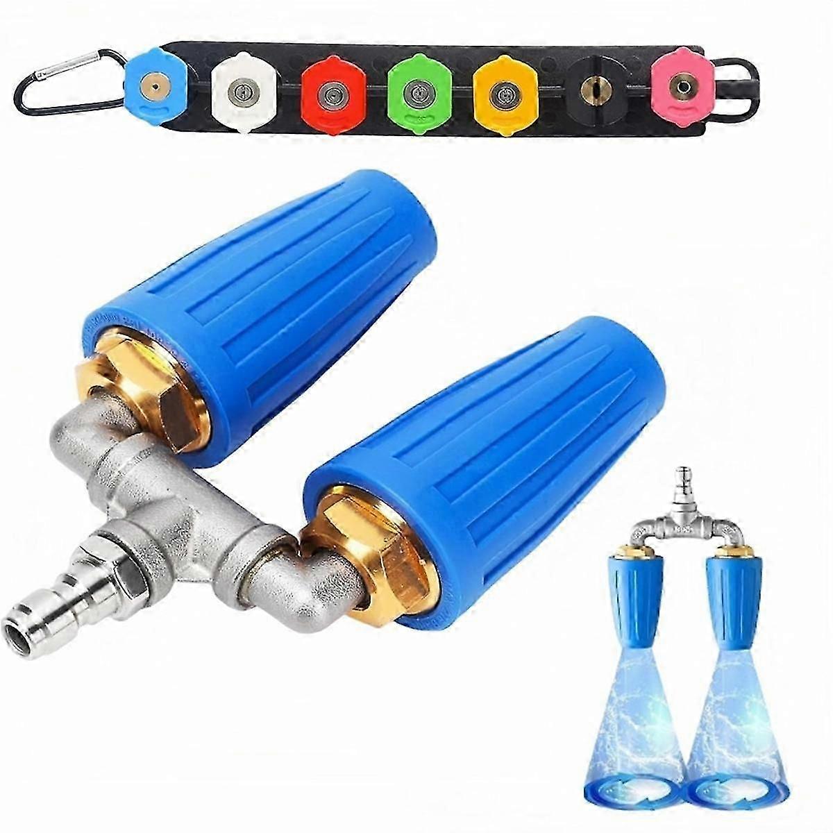 Dual Turbo Nozzle Hogedrukreiniger, 360 roterende Turbo Nozzle met 1/4 inch Quick Connector en 7 stuks