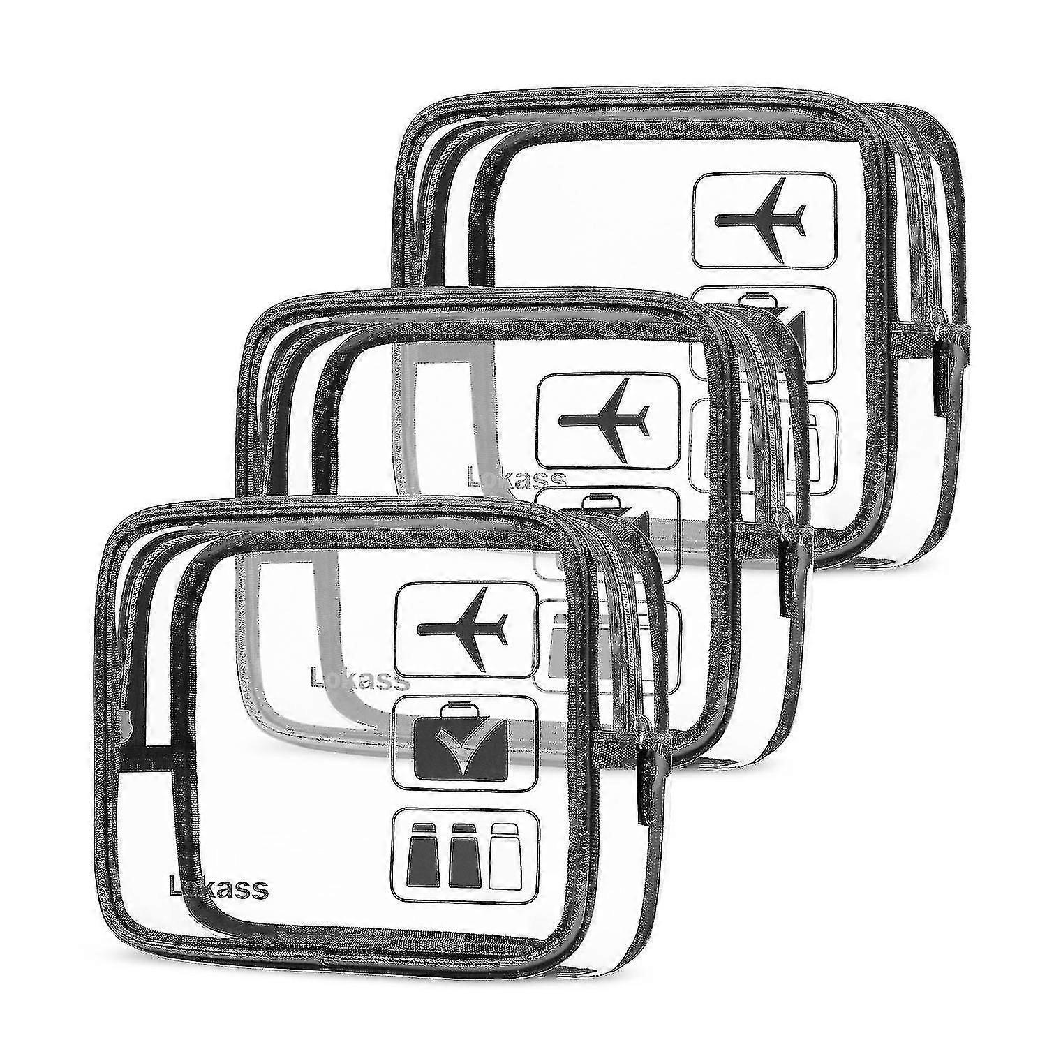 3pcs / حزمة واضحة حقيبة المرحاض Tsa وافق السفر حمل على مطار الطيران متوافقة حقيبة كوارت الحجم 3-1-1 كيت الأمتعة الحقيبة (أسود)