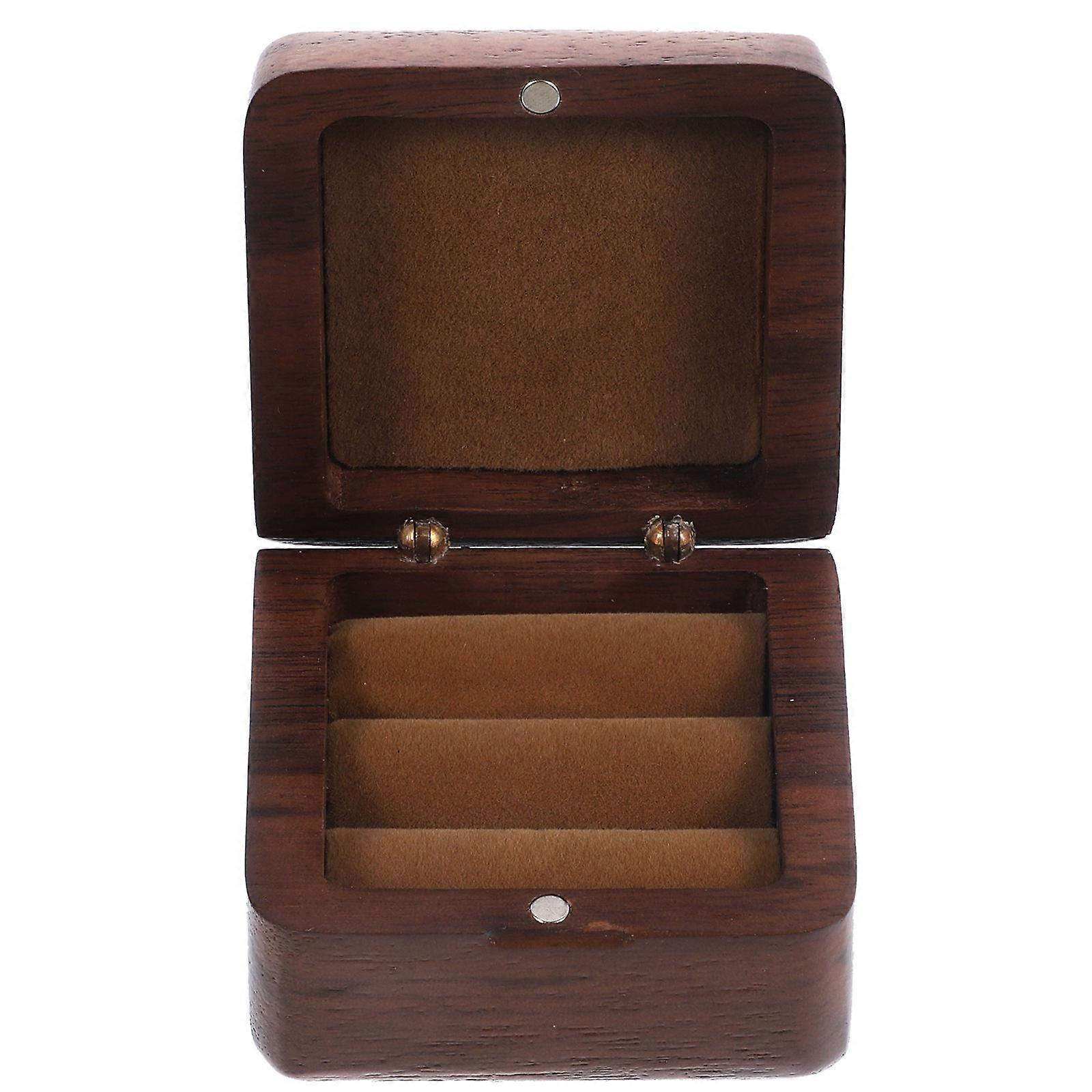 Portable Wooden Ring Box for Engagement Perfect CoffeeColored Wedding Storage 4.5 x 4.5 Inches