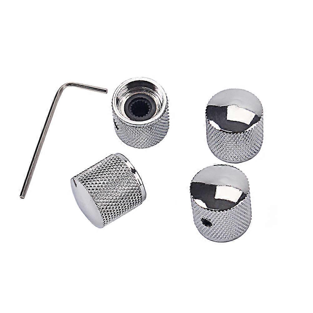 Pedal Knobs for Guitar Bass with Hexagon Screws Lock Volume Control Silver Metal Set of 5