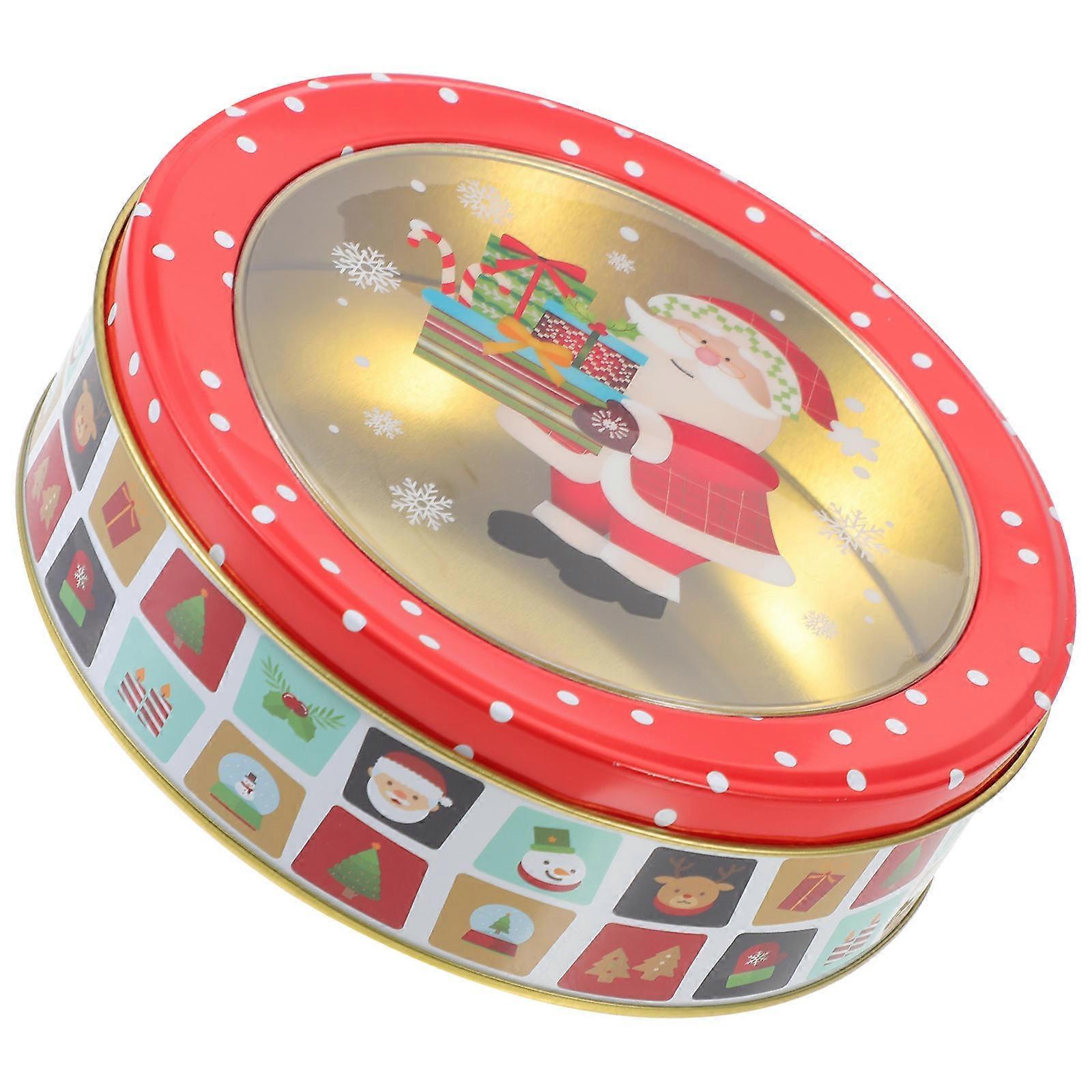 Christmas Themed Tinplate Cookie Box – Festive Biscuit Container for Sweets, Chocolates & Snacks with Easy Open Lid, Portable Packaging for Holiday