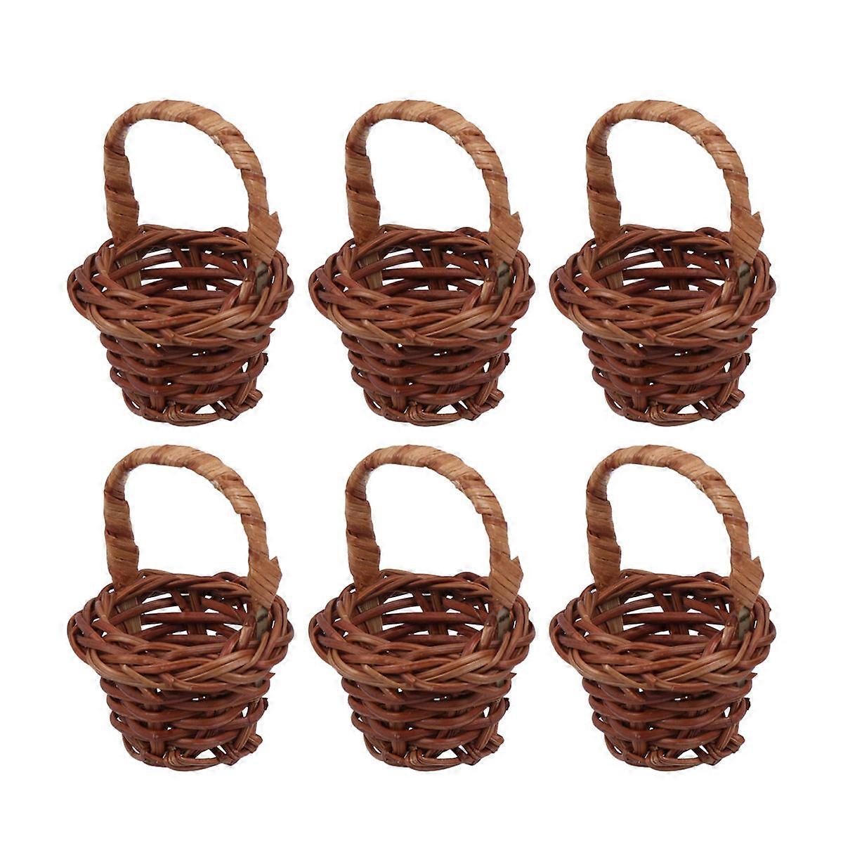 Coffee Rattan Weaving Mini Baskets Set of 6 Portable DIY Accessories for Kids Playing and Mini