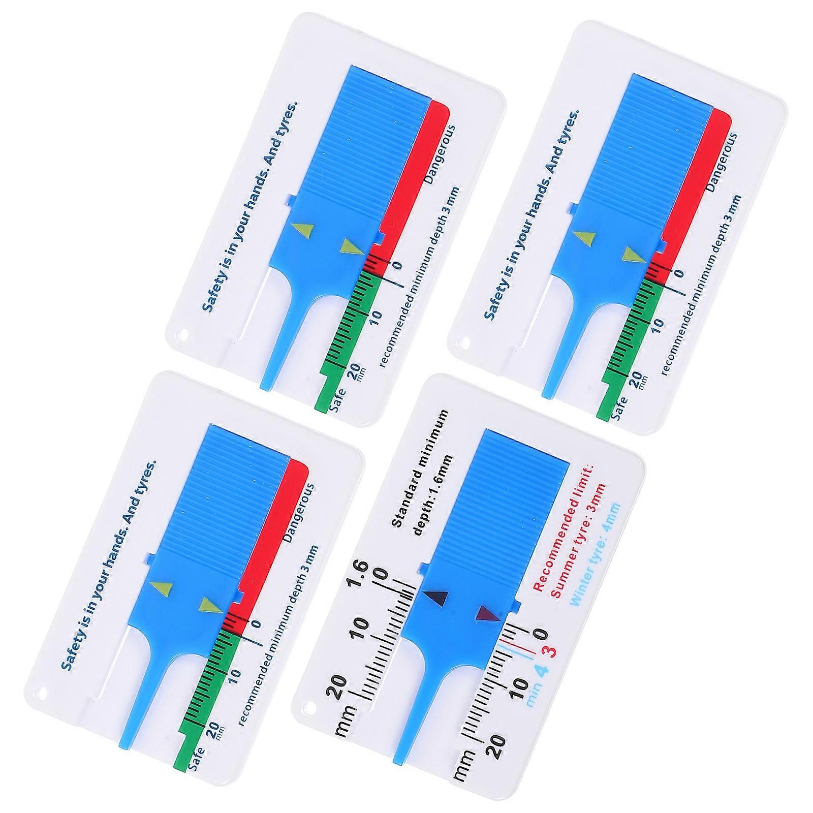 Plastic Tire Depth Gauge 4Set Convenient Measuring Tool For Drivers And Mechanics 6.5 X 4.2 X 0.5 Cm Portable Use Blue