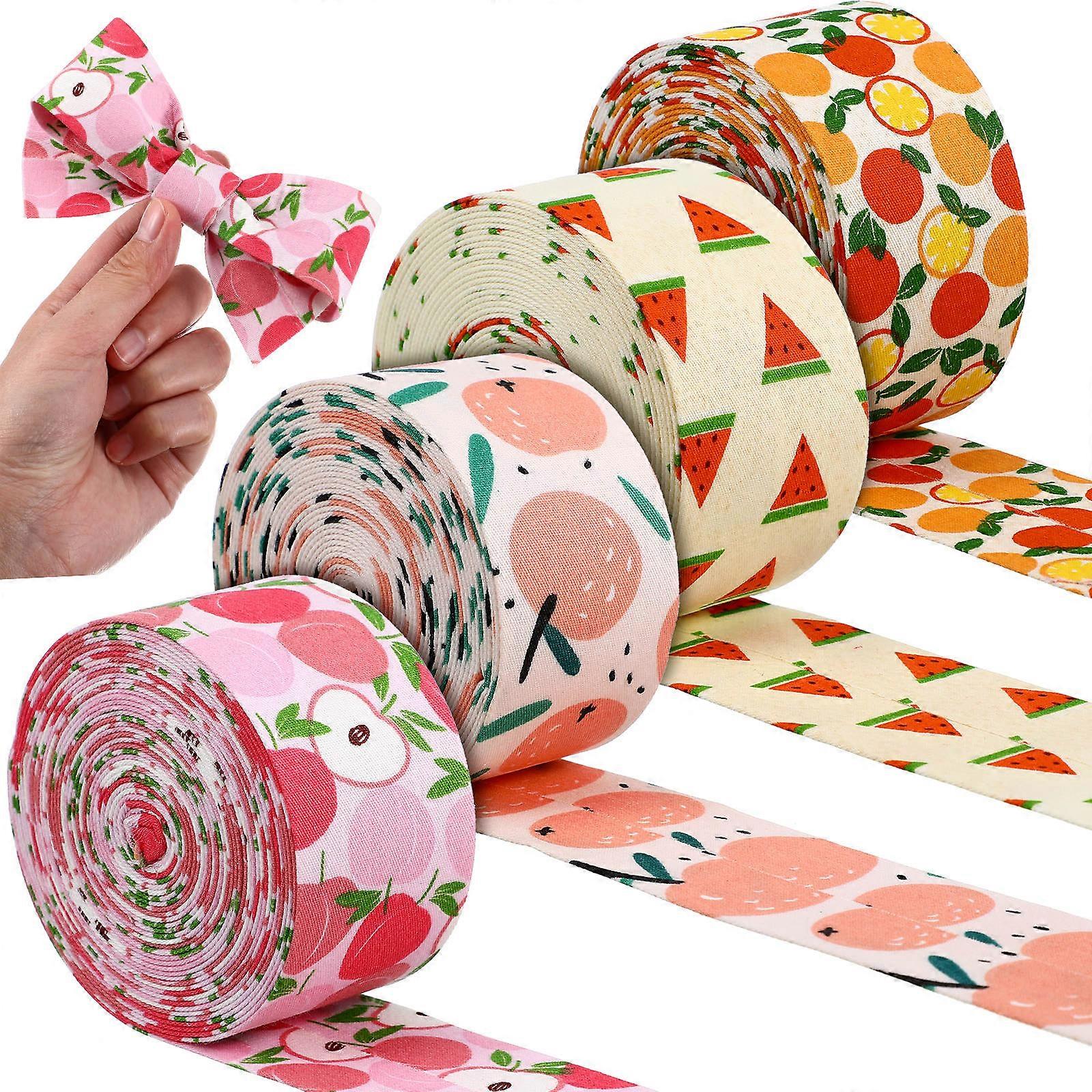 Fruit Themed Ribbons For Decorative Projects 4 Rolls Multi Colored Summer Ribbons Ideal For Birthdays And Gift Crafts