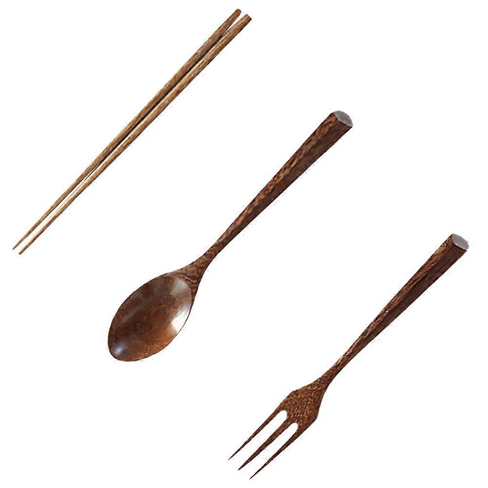 Rustic Wooden Spoon Set of 3 Pieces for Home Use Simple Retro Style Assorted Color