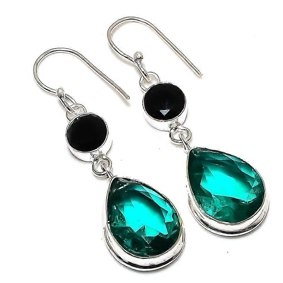Natural Indicolite Tourmaline, Spinel 925 Sterling Silver Earring 2.17" v0W46