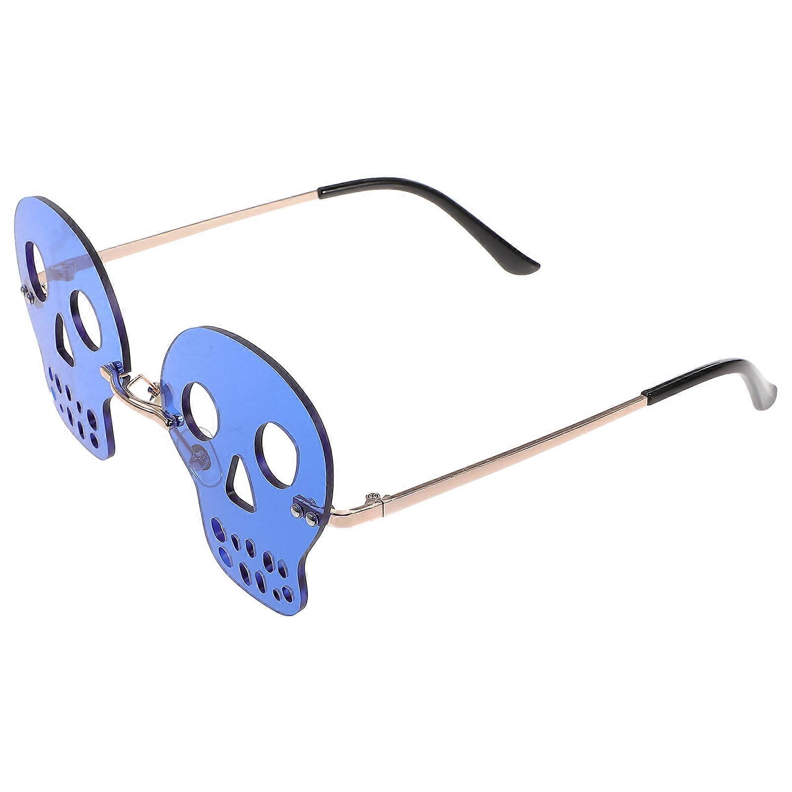 Rimless Sunglasses with Skull Design for Beach Parties and Everyday Use Blue PC Frame