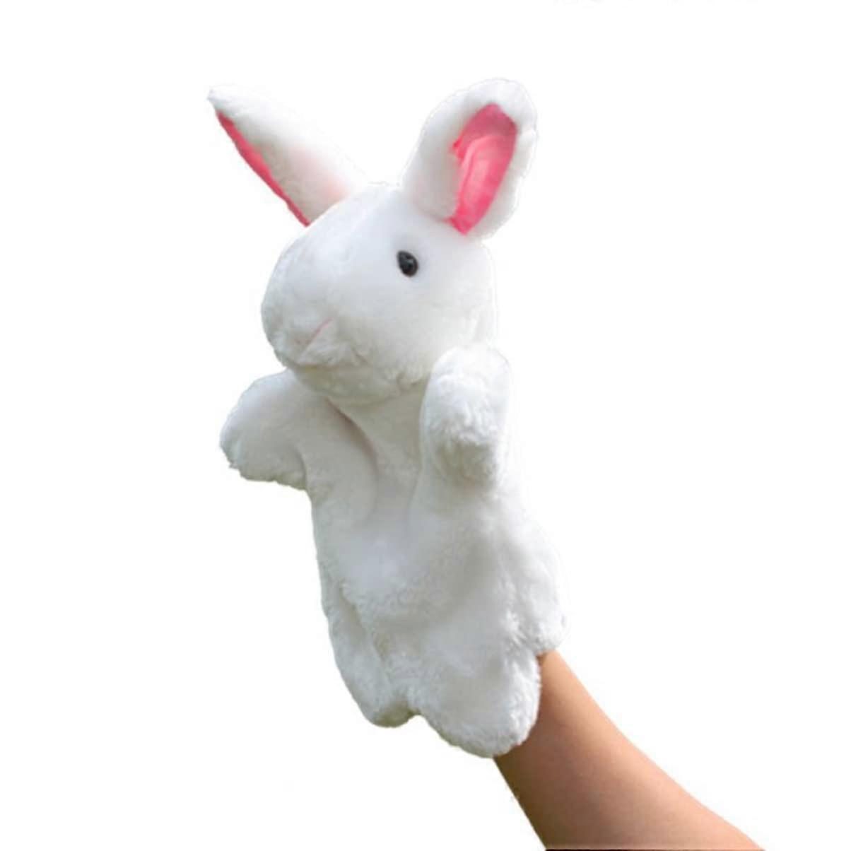 Plush Hand Puppet Rabbit for Storytelling, Interactive Role Play Toy for Kids, Classic White Soft Plush Design, 1 Piece