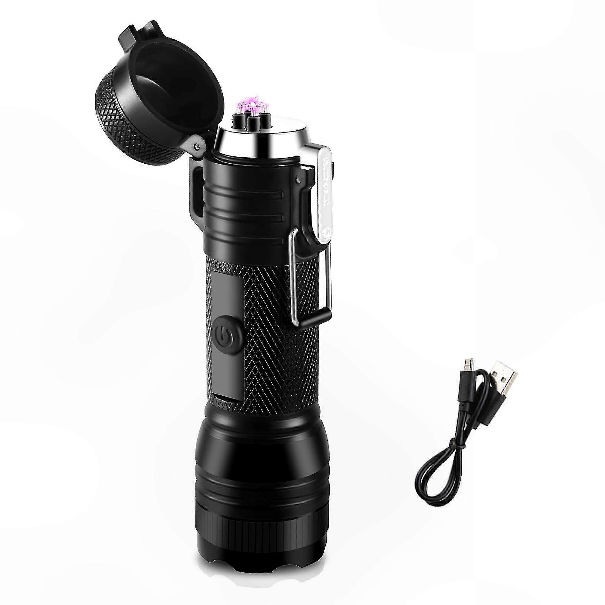 USB Rechargeable Double Arc Lighter with Built-in Flashlight, Waterproof & Windproof Plasma Ignition Tool for Various Lighting Needs