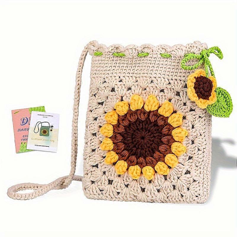 Sunflower Shoulder Bag Crochet Kit - Beginner-Friendly with Materials & Step-by-Step Instructions