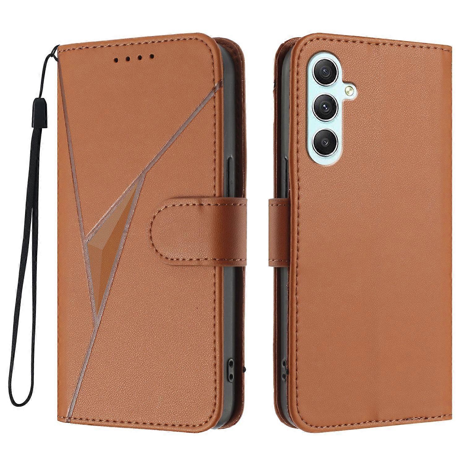 For Samsung Galaxy A35 5G Case Triangle Imprint Leather Phone Cover with Lanyard