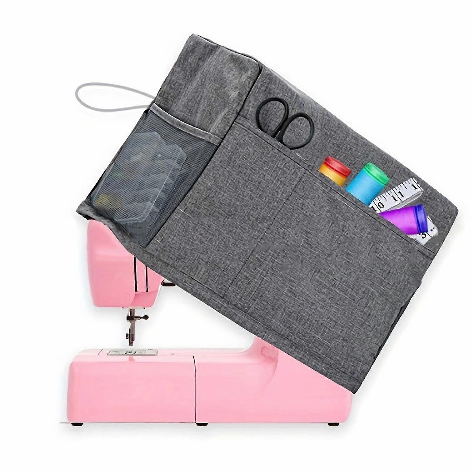 Sewing Machine Cover Foldable Waterproof Polyester Grey 46x21x32 cm With Zipper Closure And Storage Pockets
