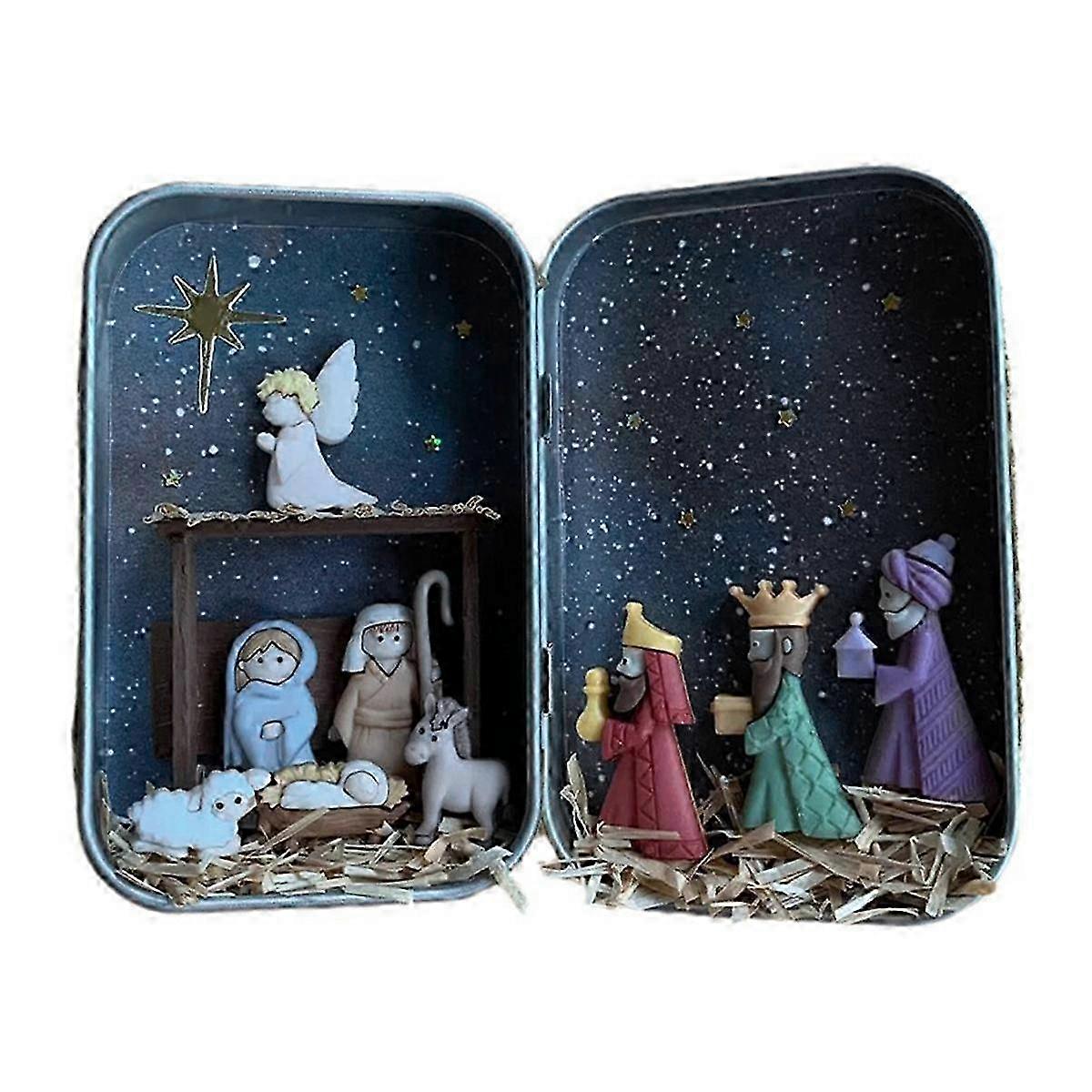 Christmas Nativity Crafted Cabin Box Theater Desktop Decorations - Jesus Nativity Set for Xmas Display