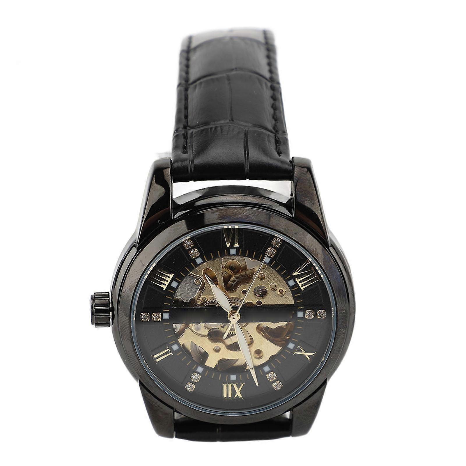 Men's 40mm Mechanical Skeleton Watch with Luminous Hands, Black