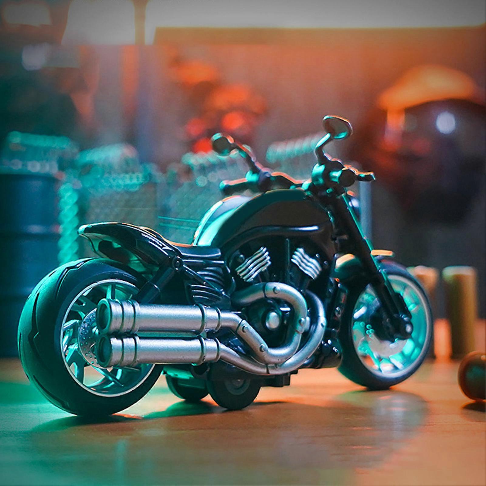 12 Scale Pull Back Black Alloy Motorcycle Toy with Sound Light