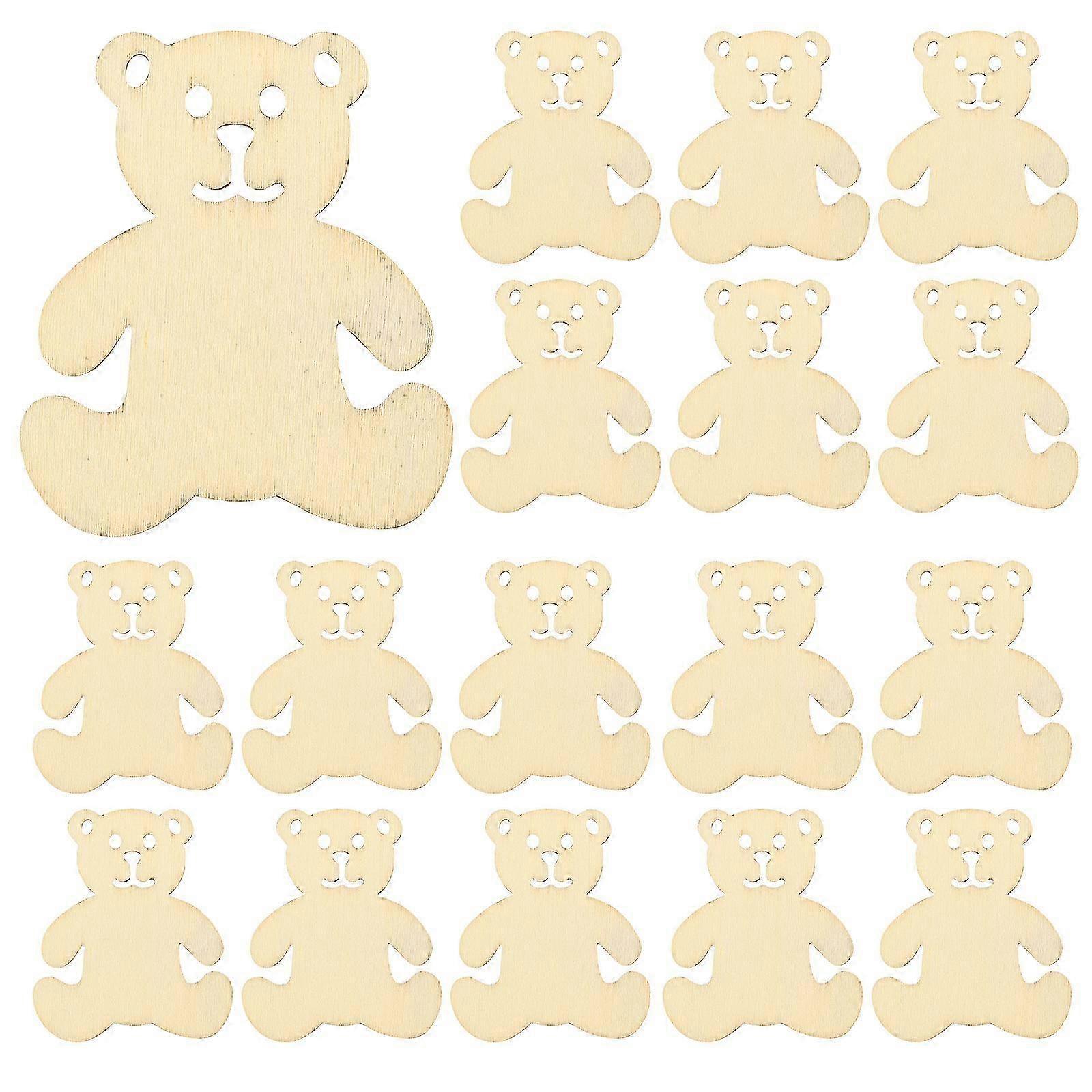 40pcs Wooden DIY Chip Slices Unfinished Wood Bear Shape Design Chip Adornment Ornament for Decor