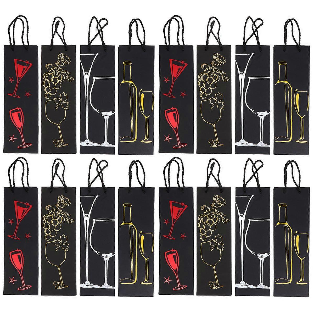 Black Paper Wine Packing Handbags 16Pcs Rectangular Design For Adults Gift Giving And Wine Transport 35x11x9cm