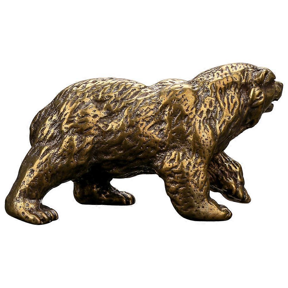 Antique Bear Decor Brass Model for Desktop Adornment with Traditional Craftsmanship Golden 4.3 inches