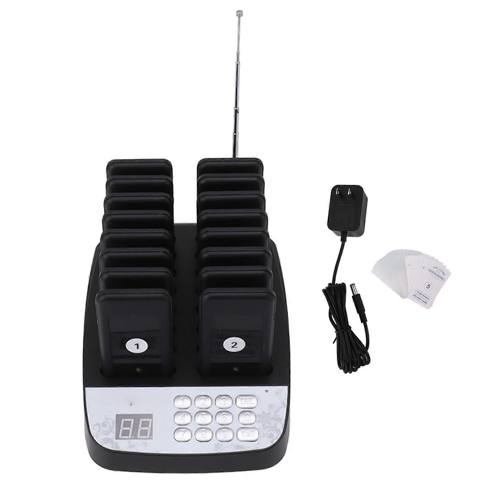 16 Pieces Black Restaurant Pager System with Vibration Beep Light Flashing for Cafe Cuisine Distancing US Plug 100-240V