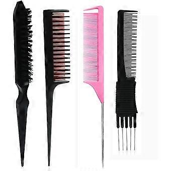 Women's Hair Styling Comb, Hair Separation Comb, 4 Hair Styling Tools(black and pink)