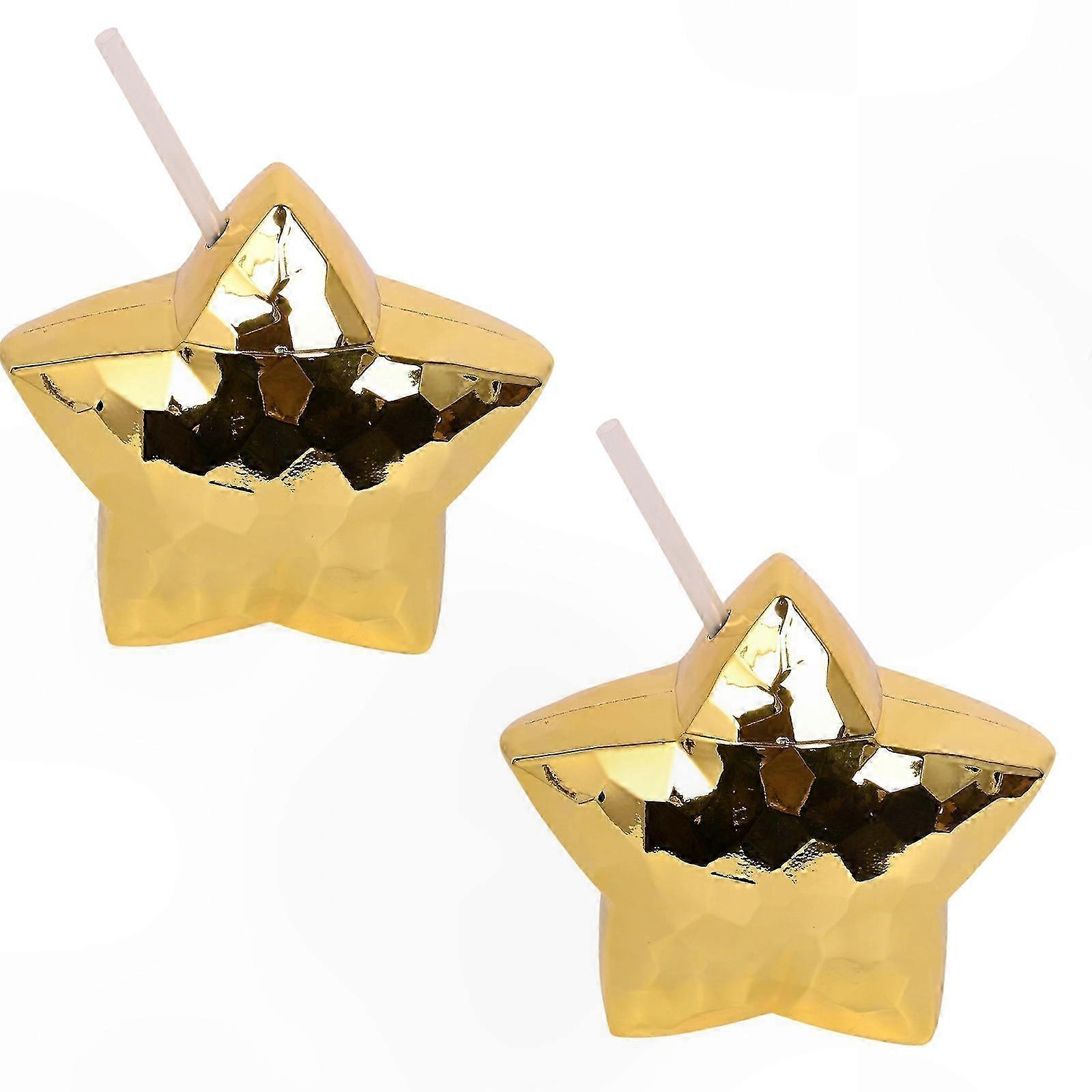 Colorful Star-Shaped Plastic Cups with Removable Straw, Set of 2, Durable Drinkware for Everyday Use