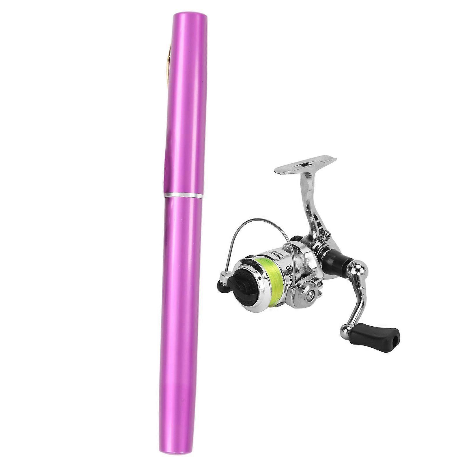 Portable Mini Pen Shape Fishing Rod Pole Pocket Retractable Fishing Rod with Reel WheelPurple