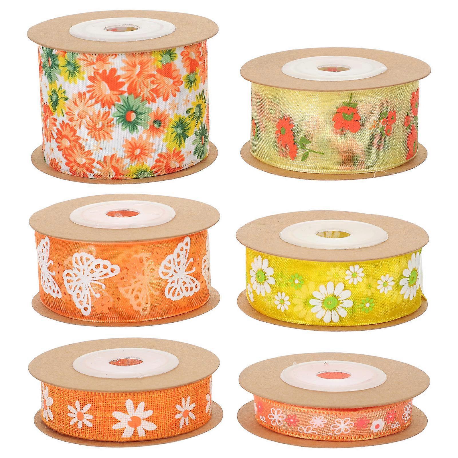 Polyester Daisy Print Ribbon for Festival Crafts 6 Rolls