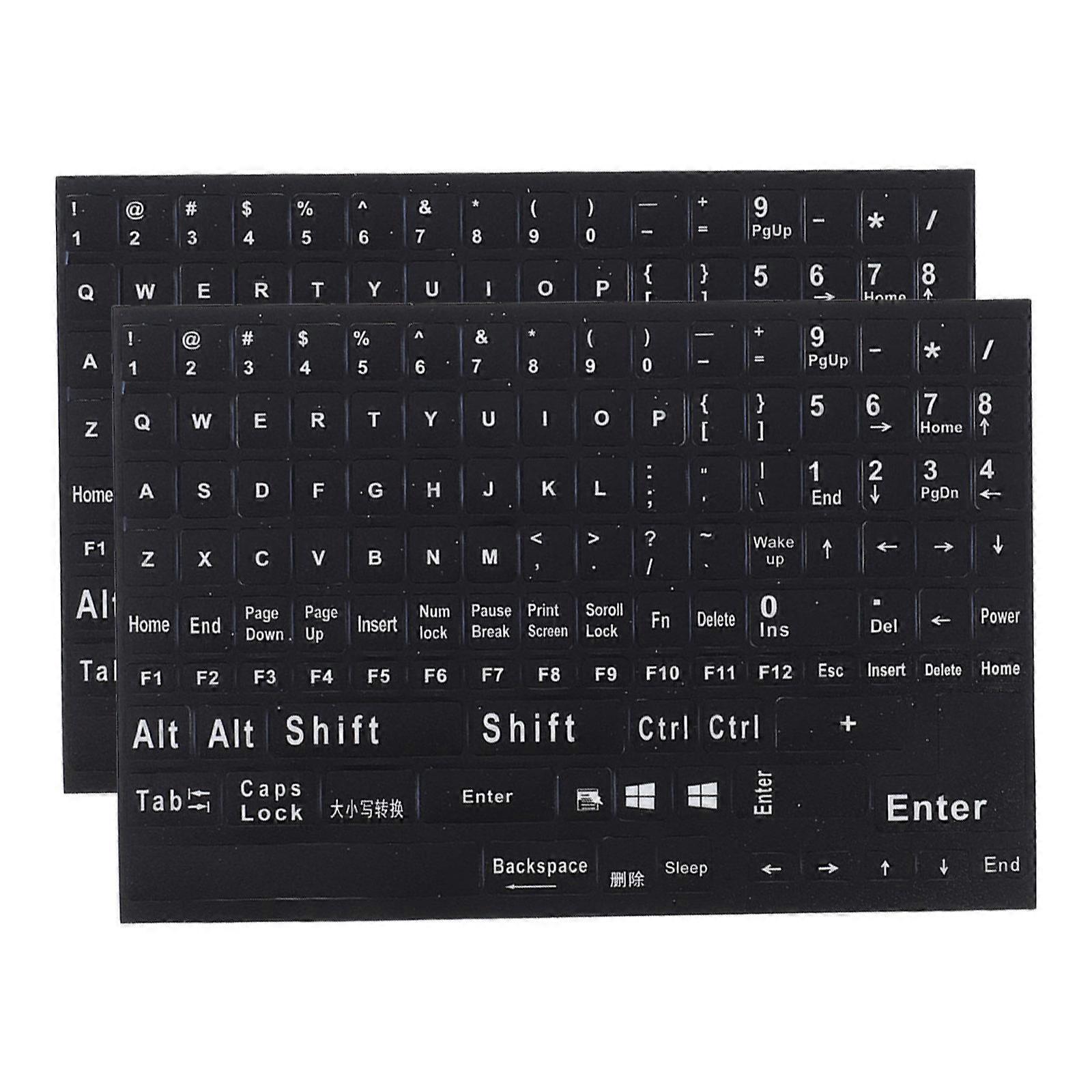 Computer Keyboard Stickers Black PVC for English Keyboard Keys 2 Sheets