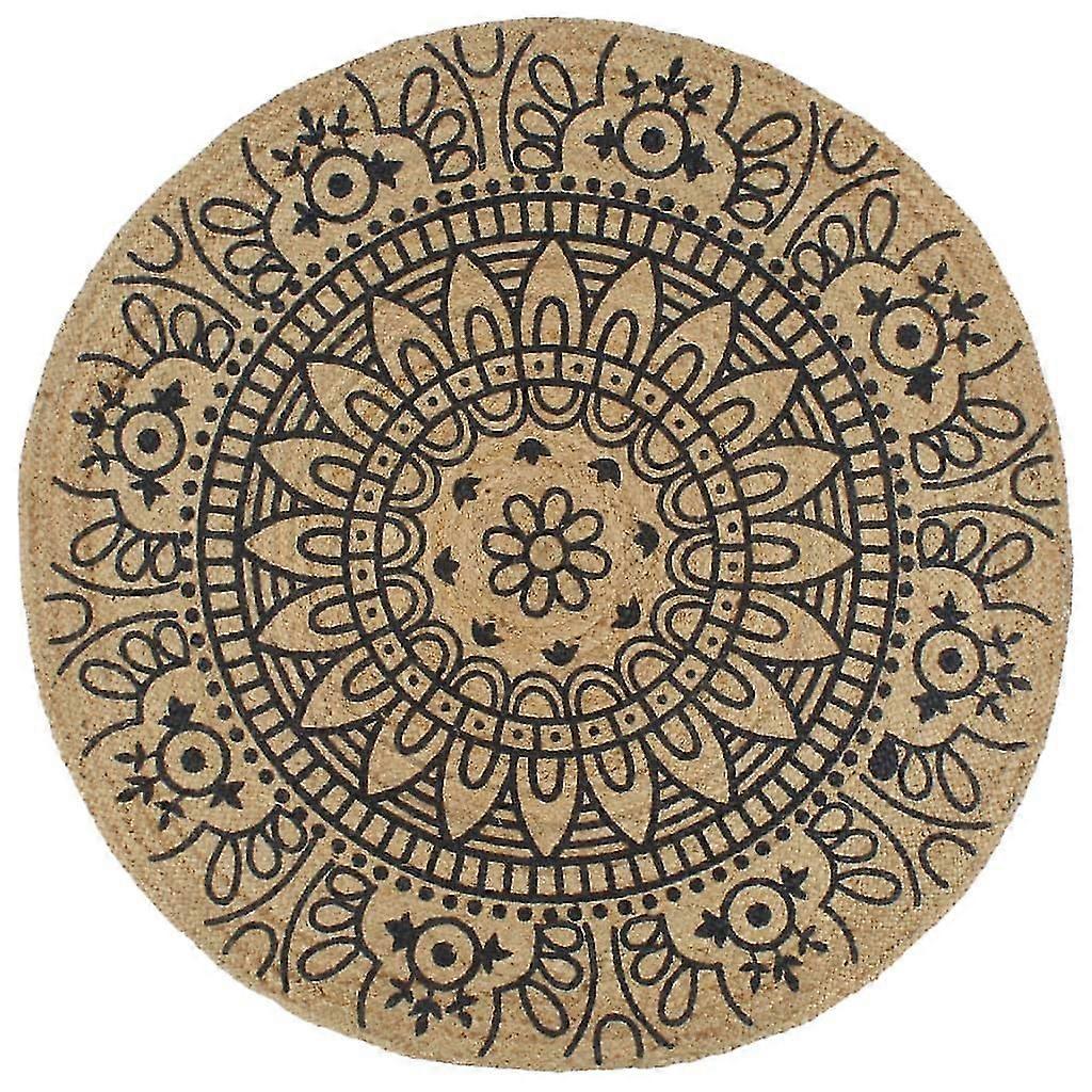 Handmade Rug Jute With Dark Blue Print 150 Cm