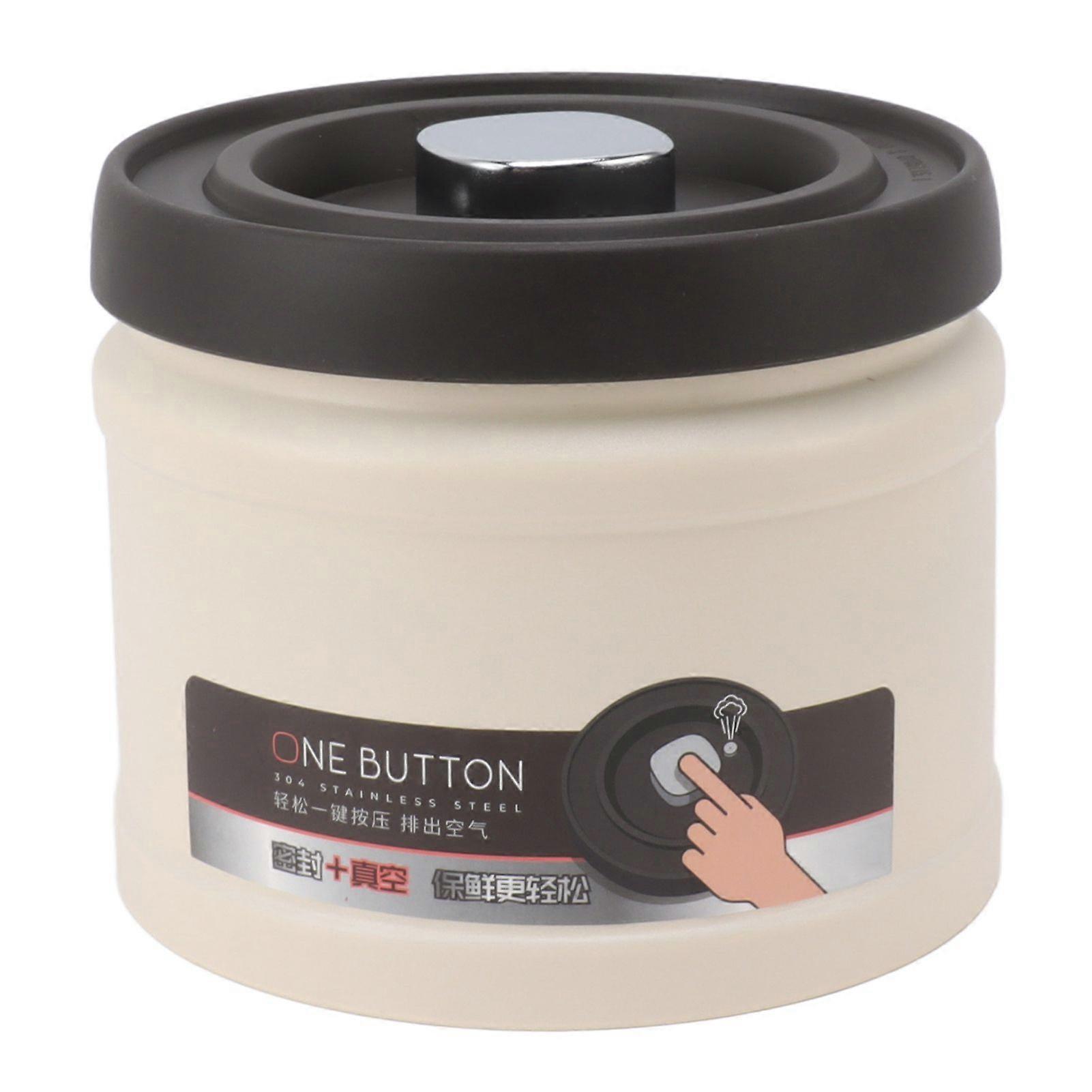Vacuum Sealed Coffee Container 304 Stainless Steel Press Type Airtight Food Storage Container for Coffee Beans Tea Nuts 1100ML Beige