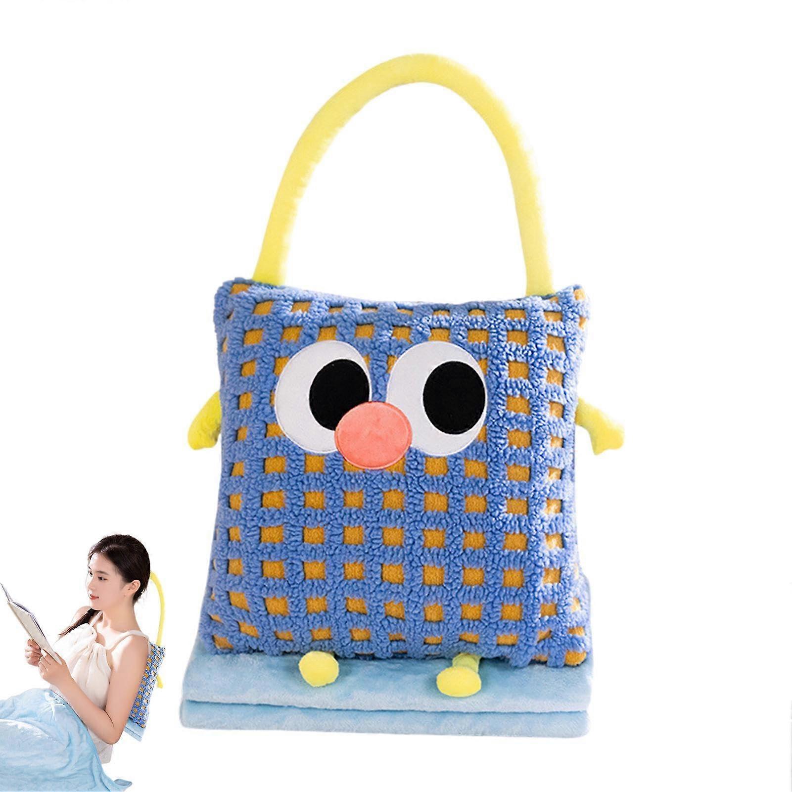 Pillow Blanket 2 In 1 Travel Set Thickened Car Cushion Convertible Pillow To Blanket For Sofa Bedroom Blue