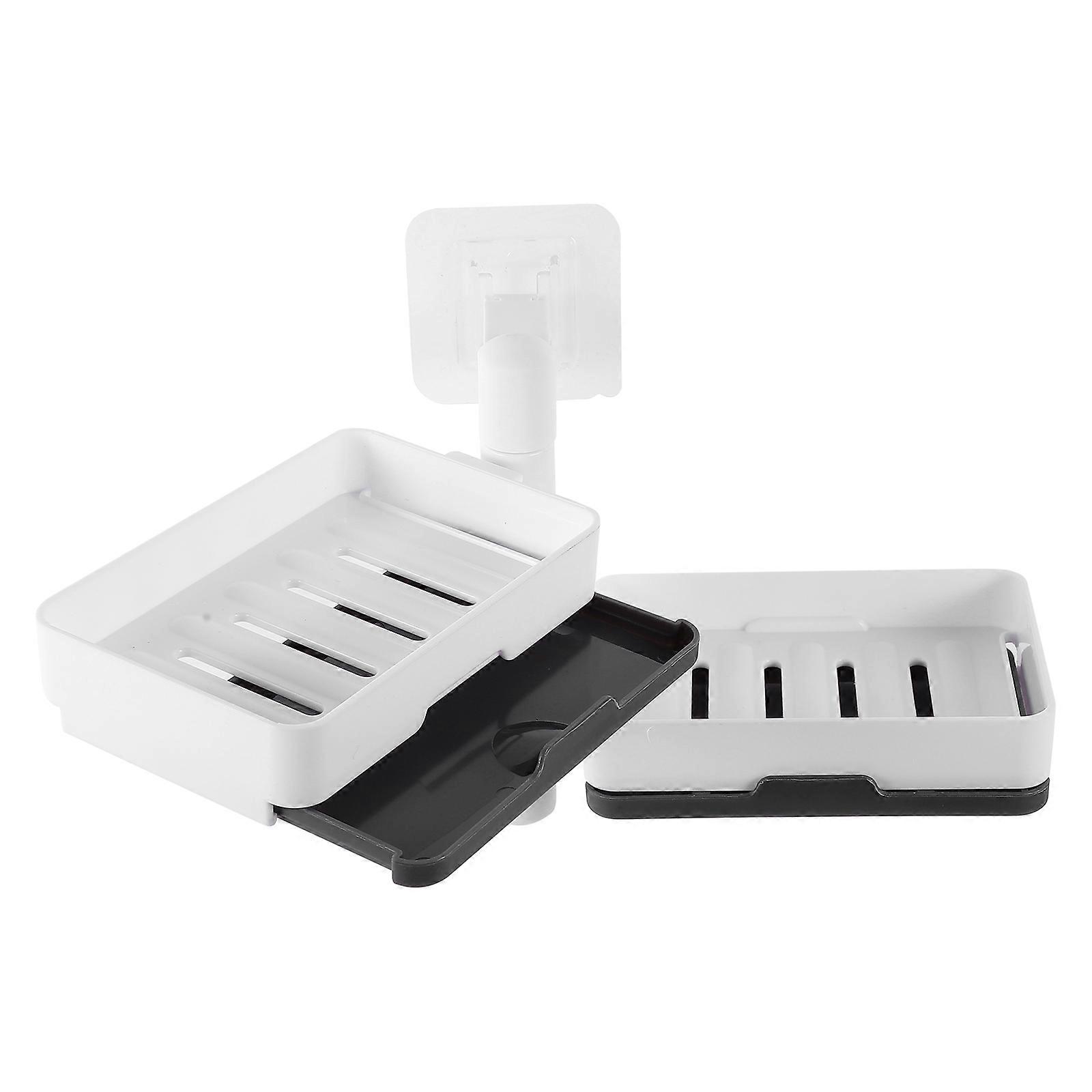 Multi-Functional Soap Dish Rack 2Pcs Bathroom Shelf Accessories White Wall Mounted For General Household Users