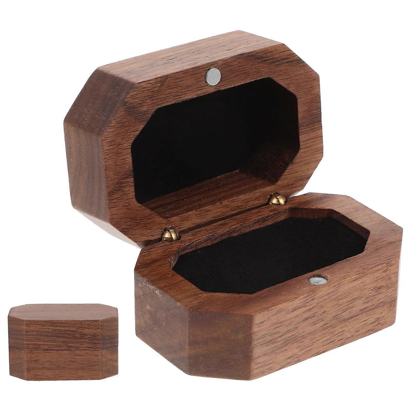 Wooden Ring Box Jewelry Display Box for Wedding Ring 2Pcs Pack
