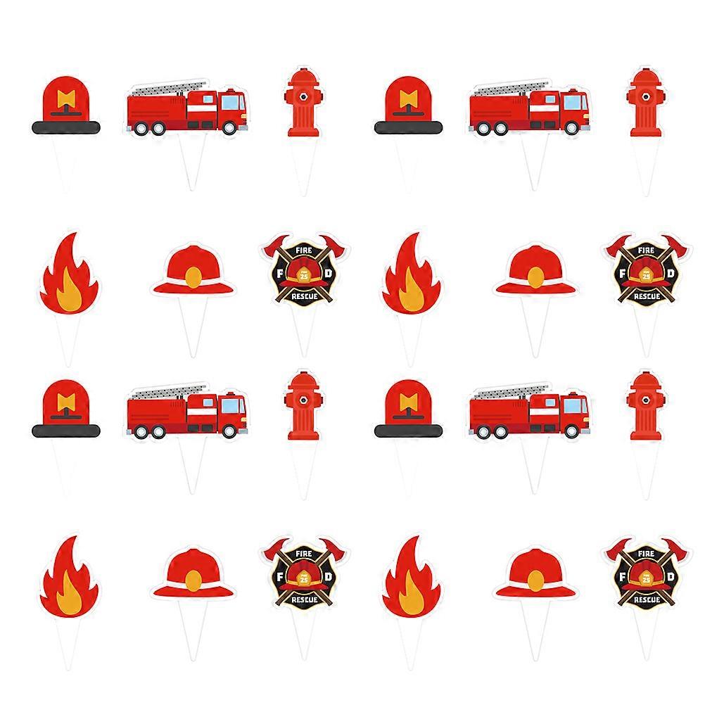 Firefighting Theme Cake Insert for Birthday Cake Decoration 24Pcs