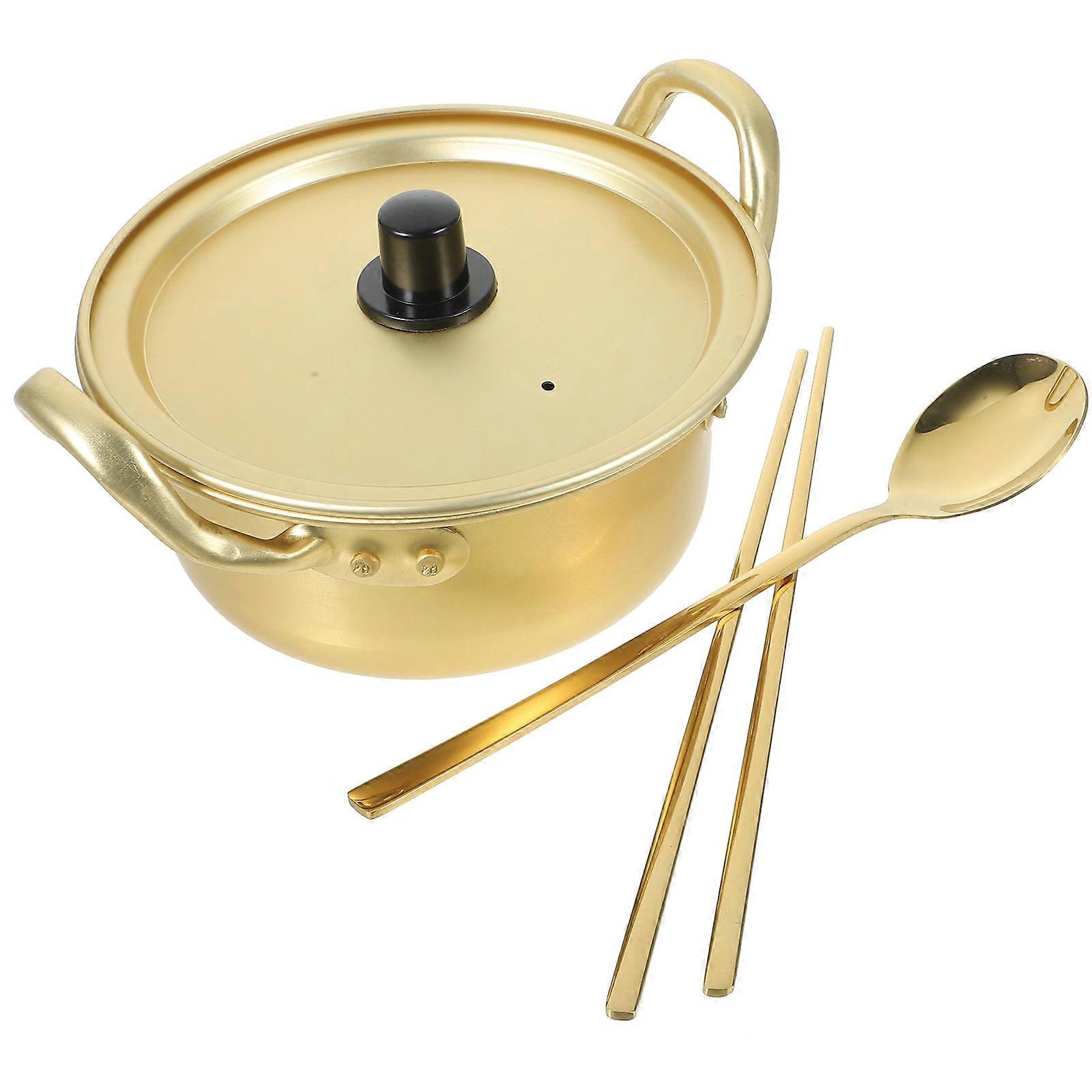 Cooking Pot Double Handle for Instant Noodle 4Sets Golden Aluminum Wok