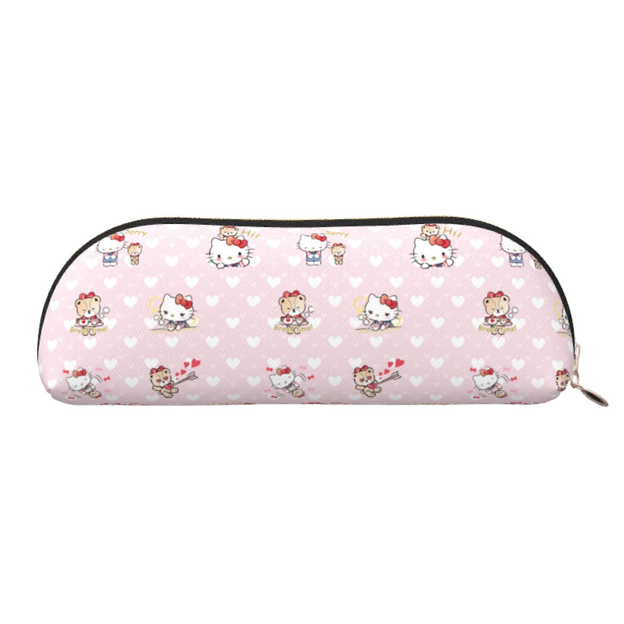 Hello Kitty Leather Semi-circular Zipper Pencil Case Large Capacity Multi-function PVC Semi-circular Storage Bag