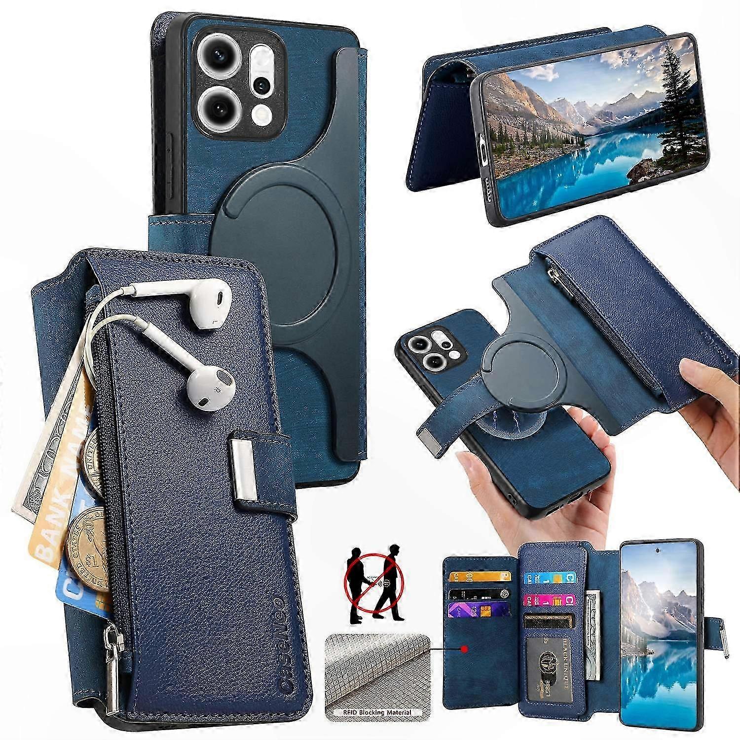 Magnetic Leather Flip Case for  Reno14 5G Global Model MW-02 Detachable Phone Cover
