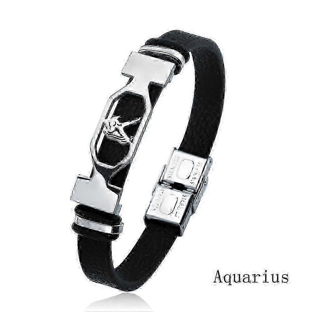 12 Zodiac rustfrit stål læder wrap armbånd til mænd og kvinder