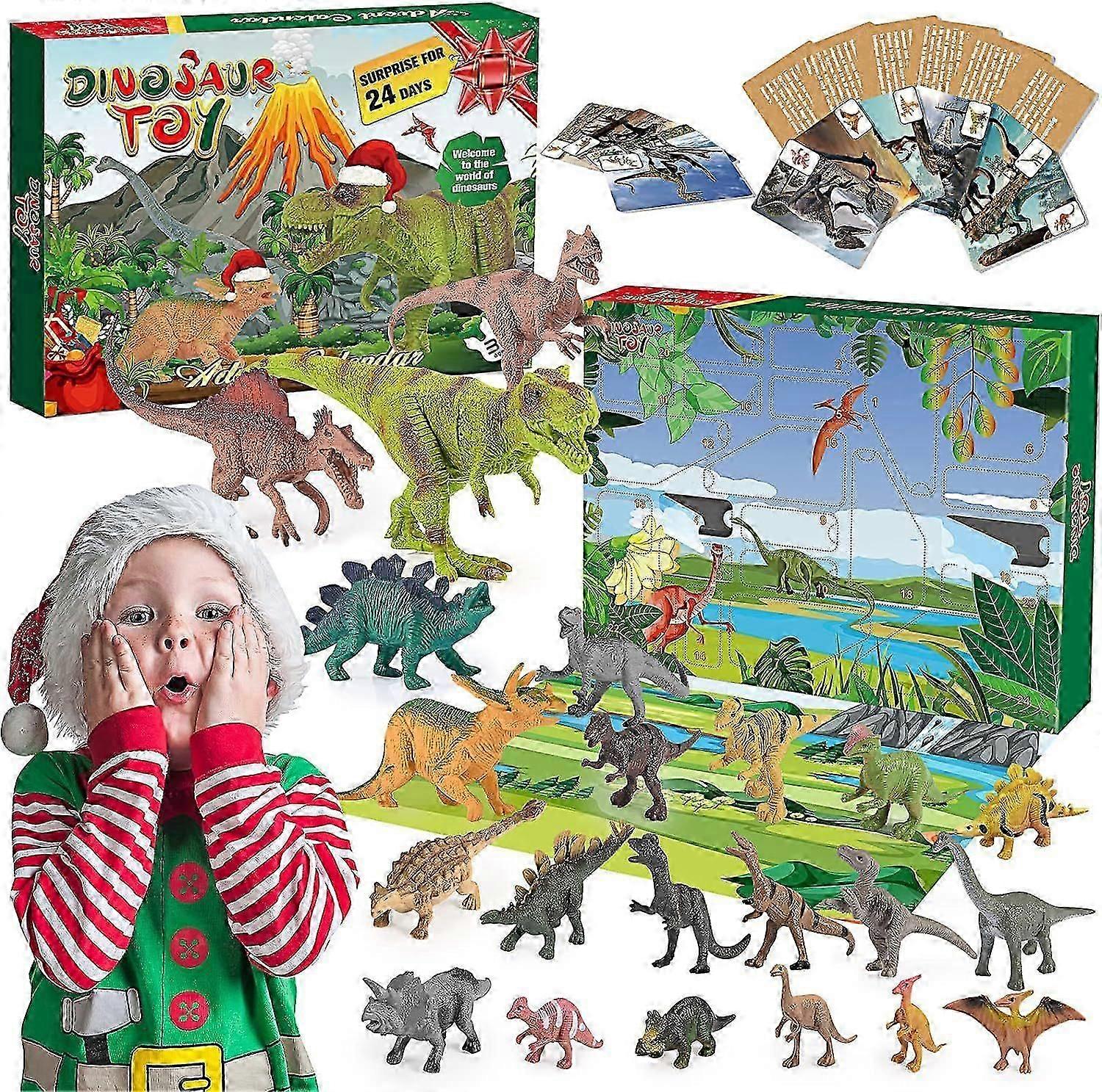 Christmas Countdown Dinosaur Blind Box Arrival Calendar Diy Tyrannosaurus Rex Dinosaur Toy Set- (Ws-26 Dinosaur Identification Card Blind Box