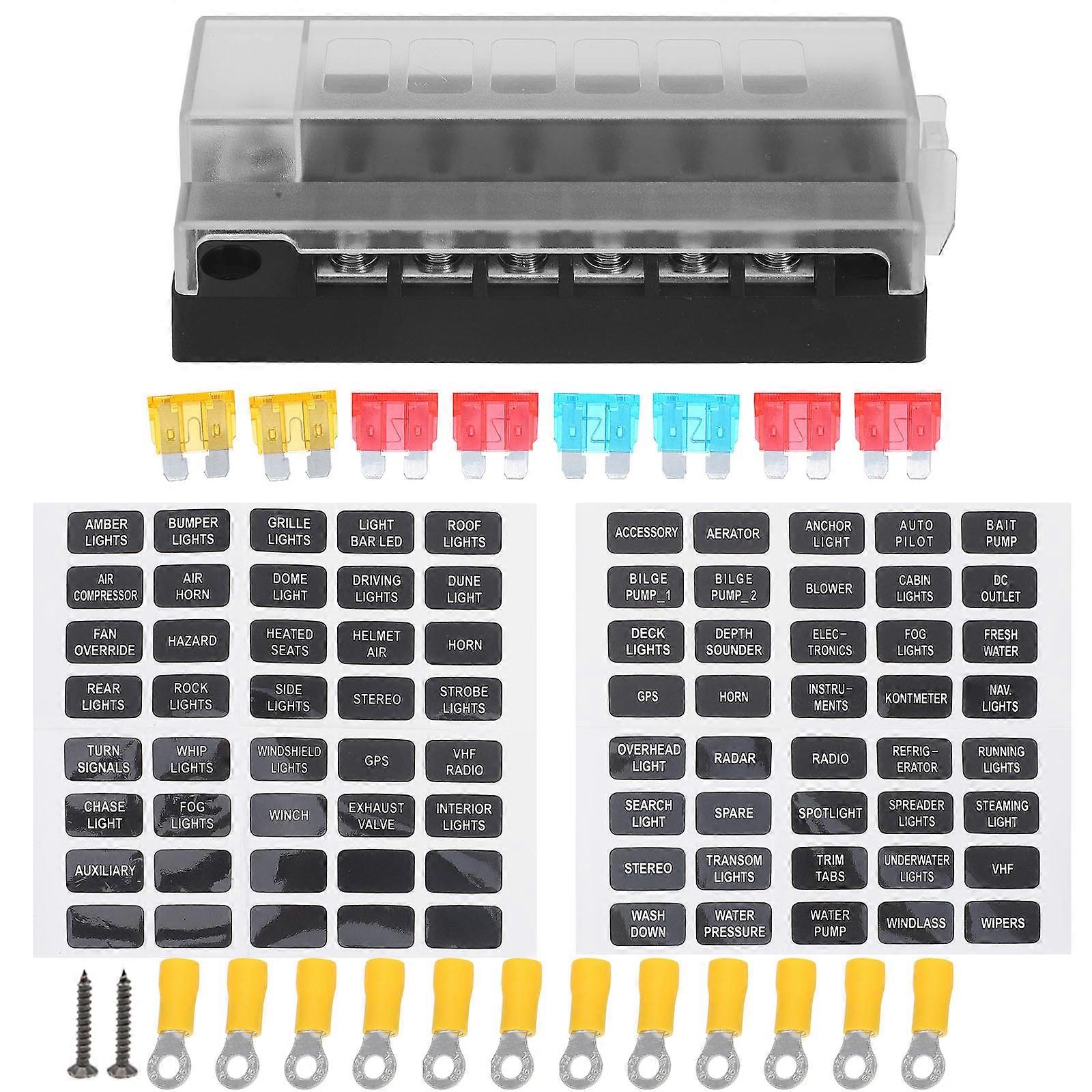 Insurance Fuse Holder 1Set Fuse Block 6 Way Circuit for Vehicle Applications