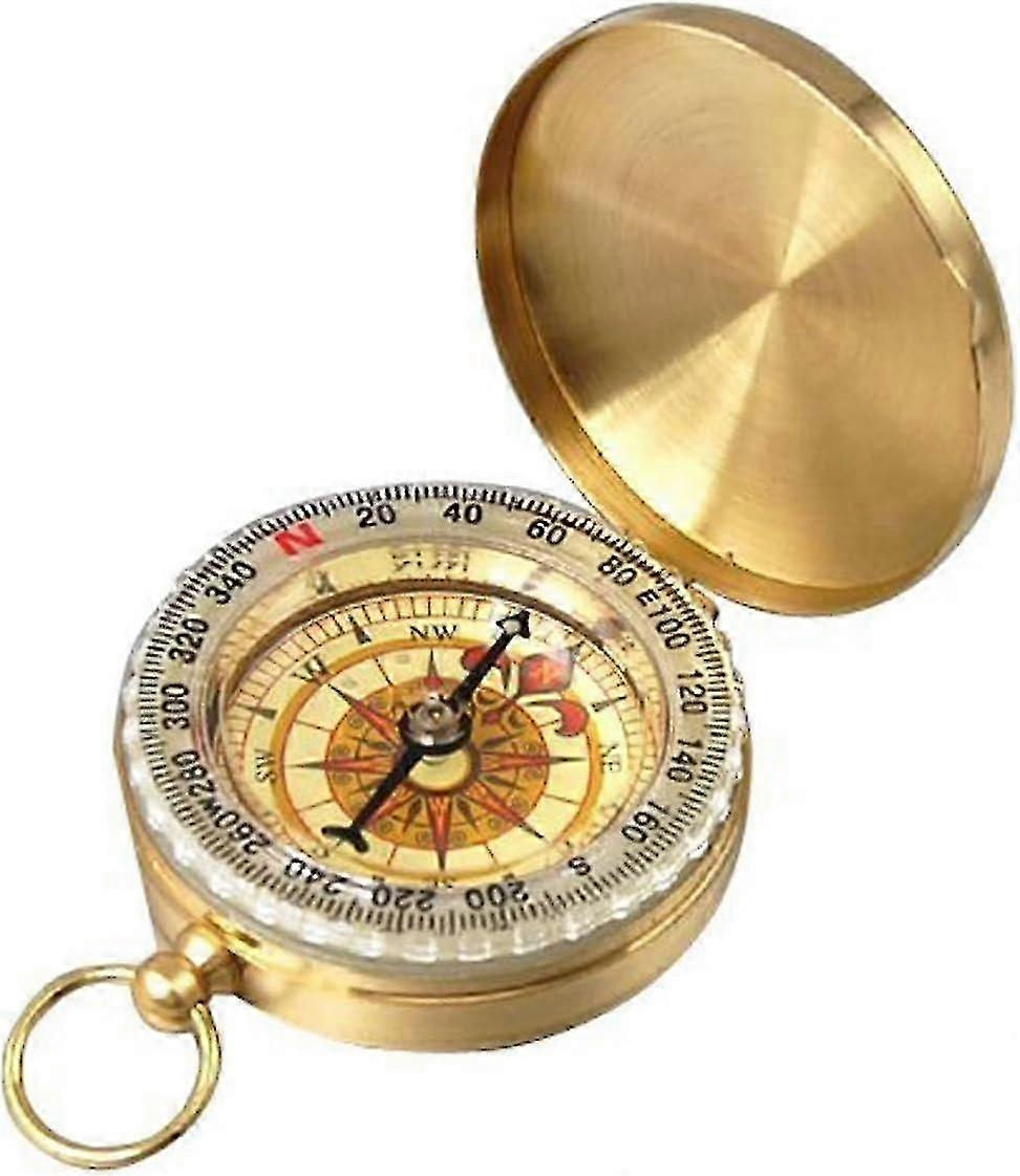 Round flat metal compass, retro portable for hiking with sighting optics