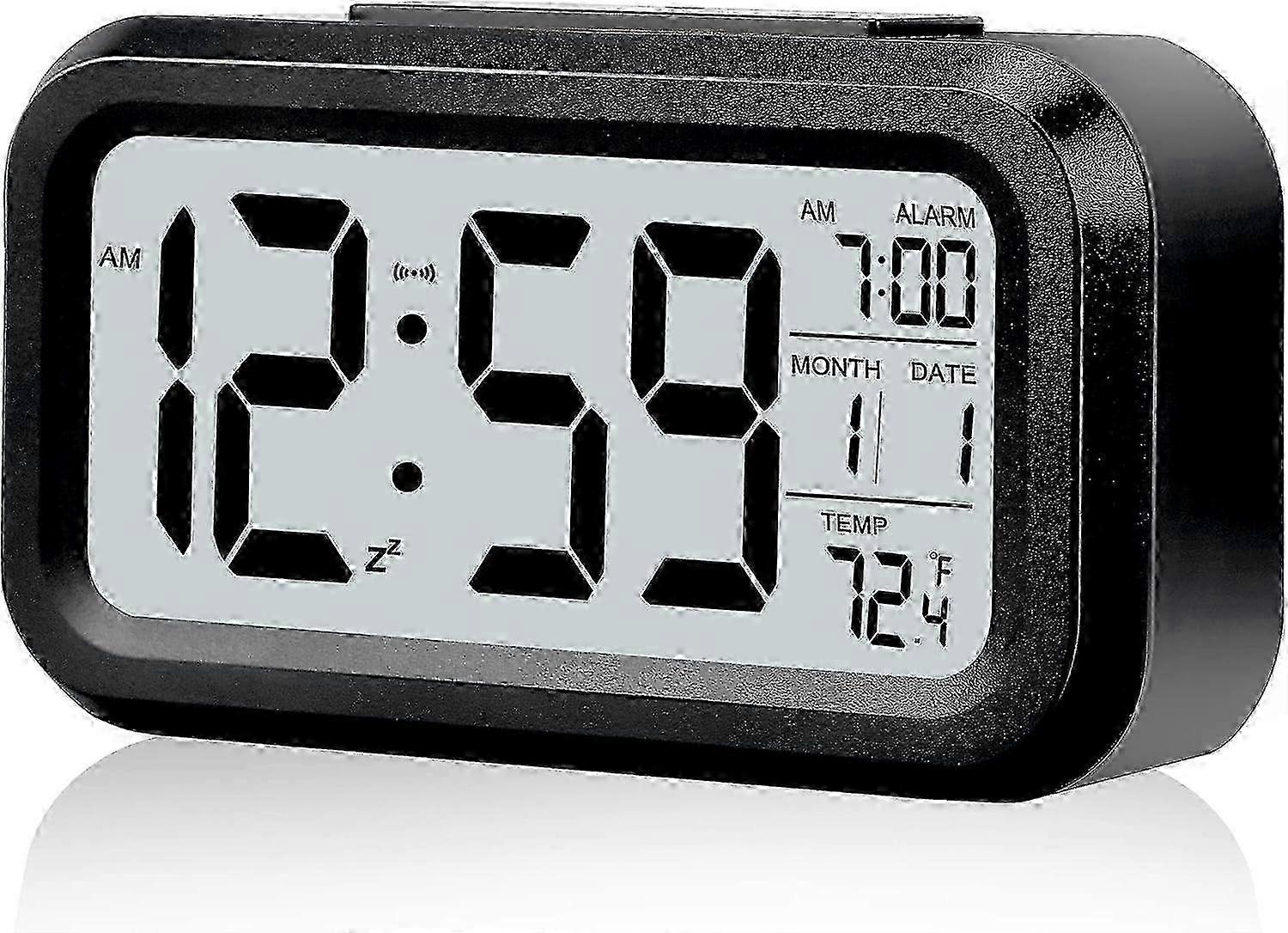 Hot Alarm Clock, Small Digital Alarm Clock, 5.1" LCD Screen with Snooze Date Calendar, Temperature Alarm Display, Bedside Easy to Install (Black)