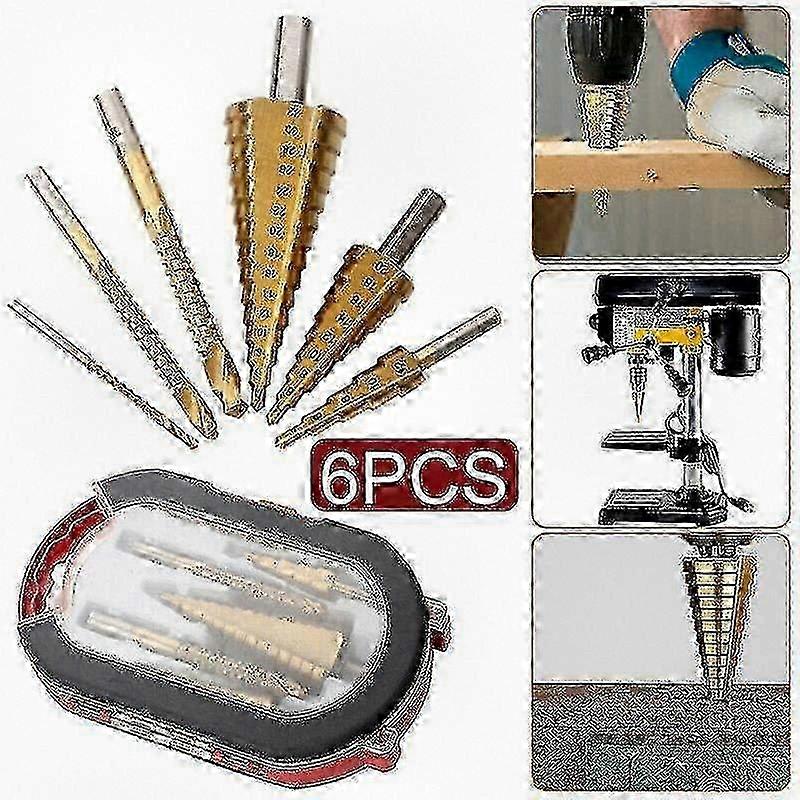 6pcs Titanium Coated Drill Bit Set High Speed Reaming Cone Saw Blade Set